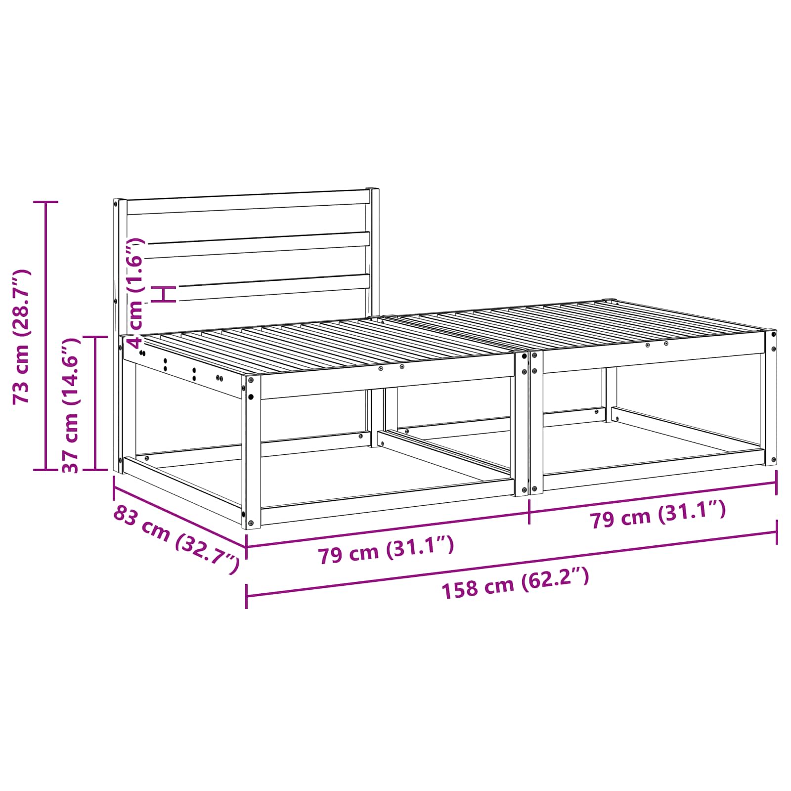 Sectie Sofa Eenheden 2 Stuk Naturel Massief Acaciahout image 7