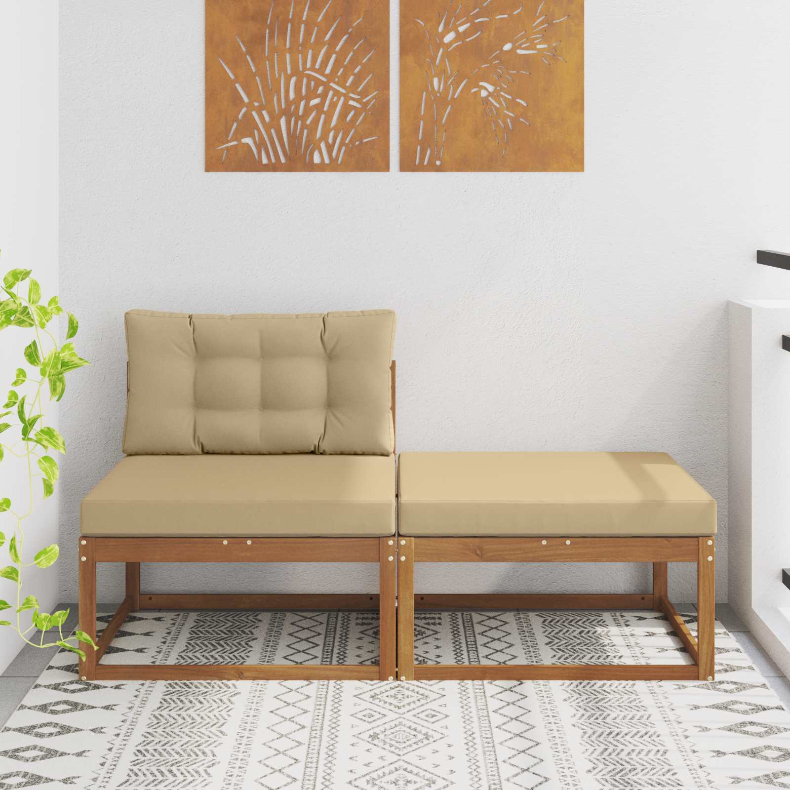 Sectie Sofa Eenheden 2 Stuk Naturel Massief Acaciahout image 1