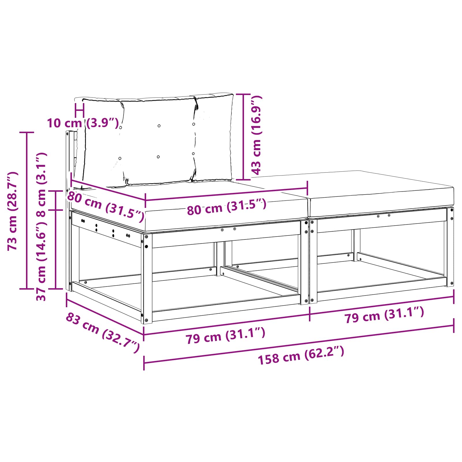 Sectie Sofa Eenheden 2 Stuk Naturel Massief Acaciahout image 7