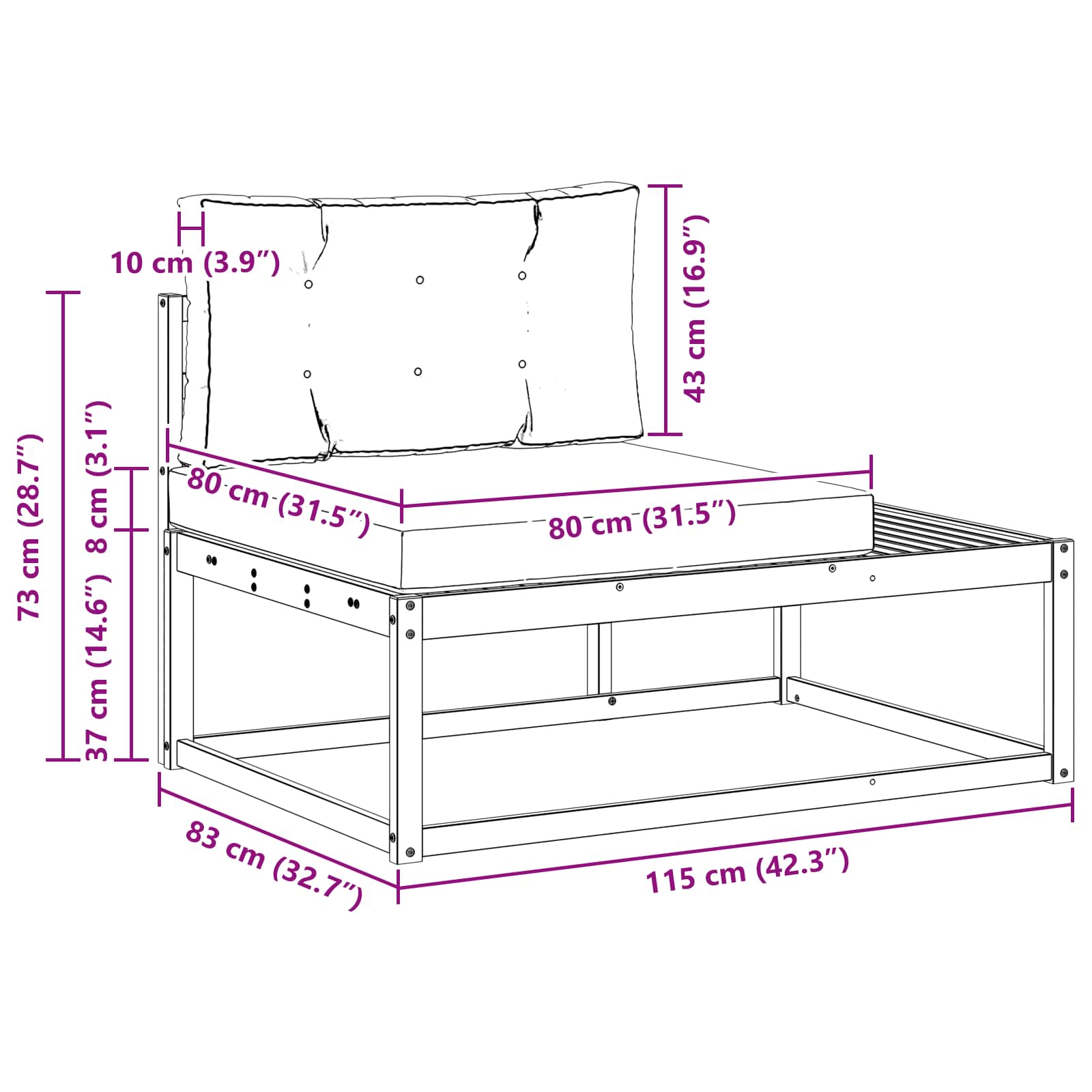 Buiten Eindbank Naturel 115 x 83 x 73 cm Massief Acaciahout image 10
