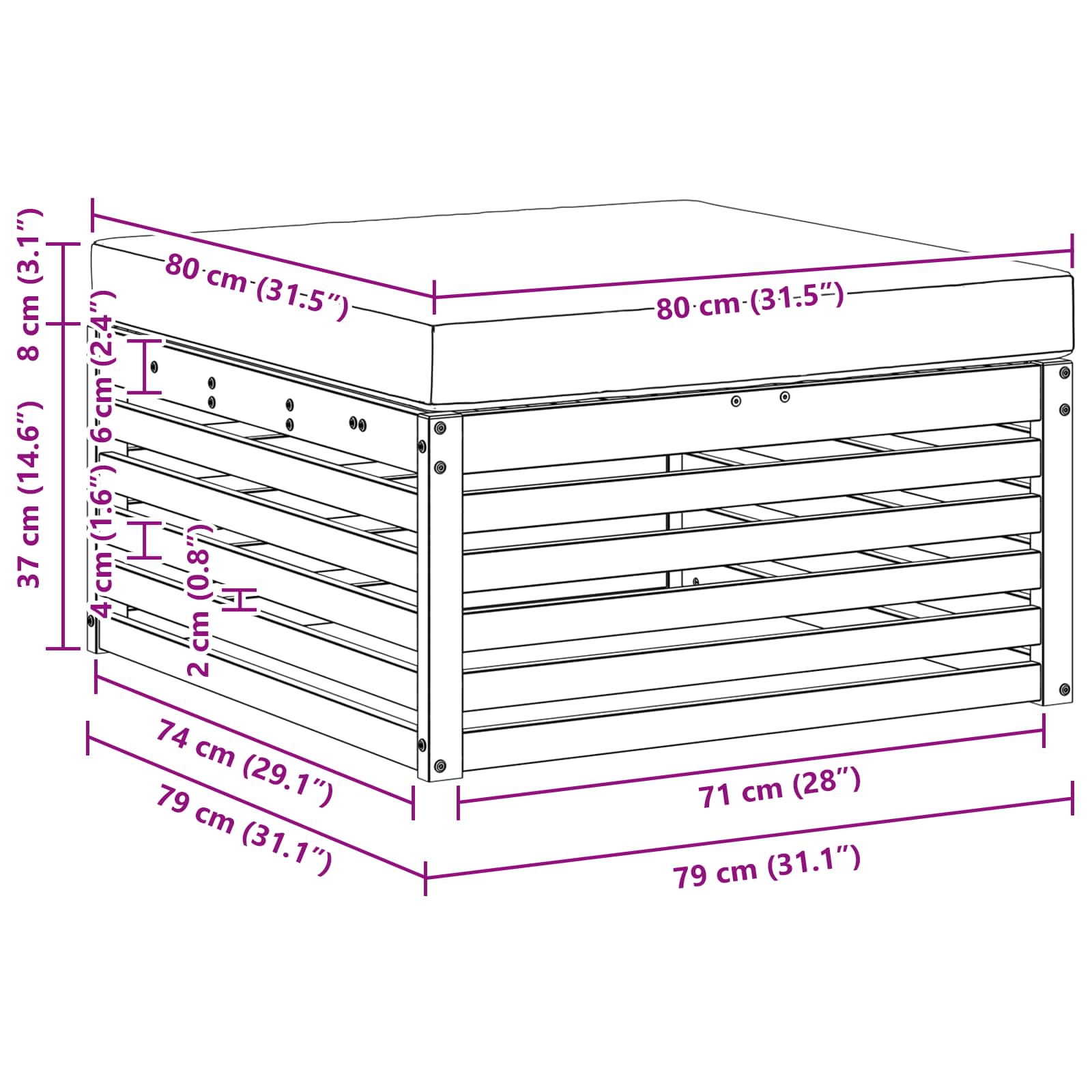 Buiten Voetenbank Massief Acaciahout Naturel image 7