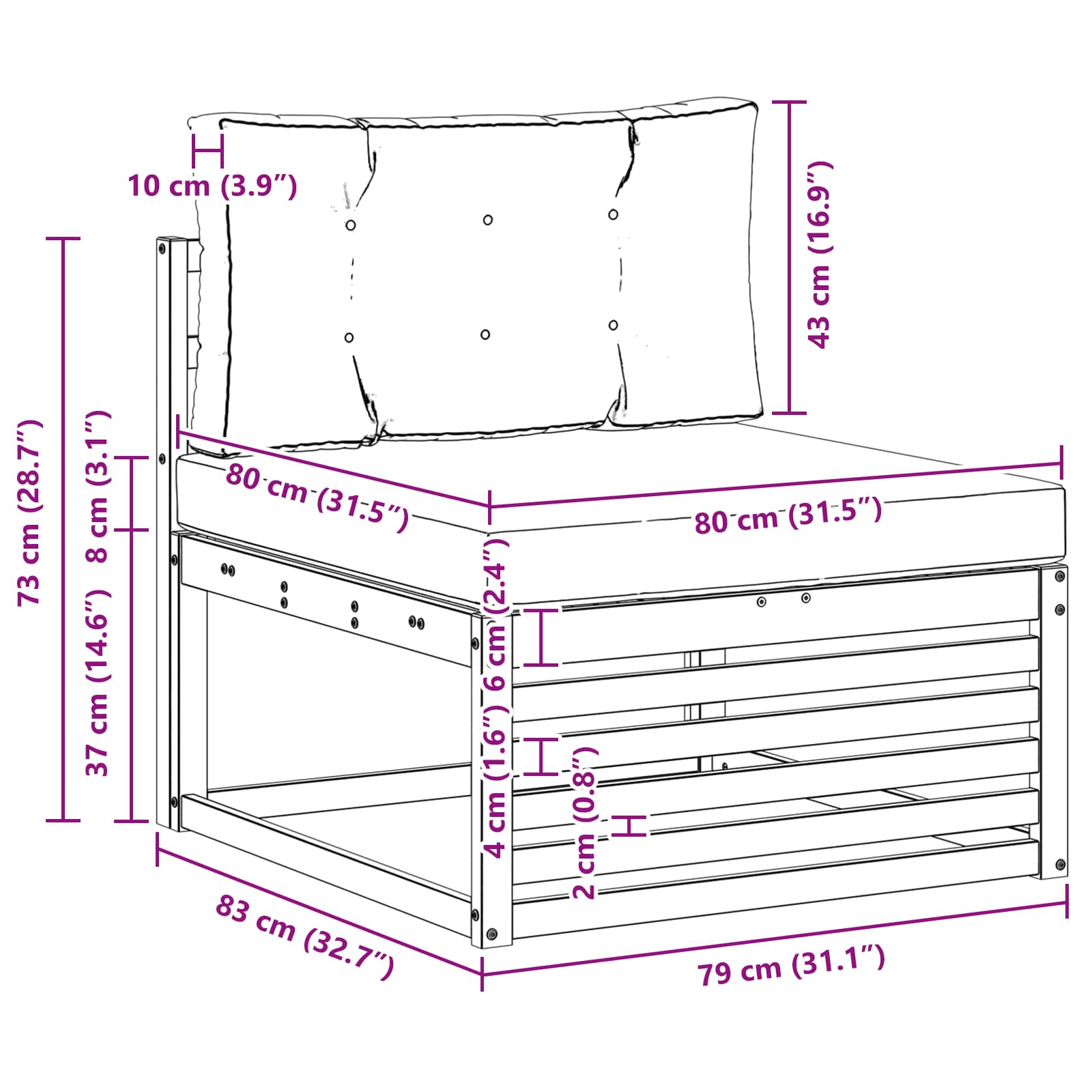 Buitenzitmiddelsofa Massief Acaciahout Naturel image 7