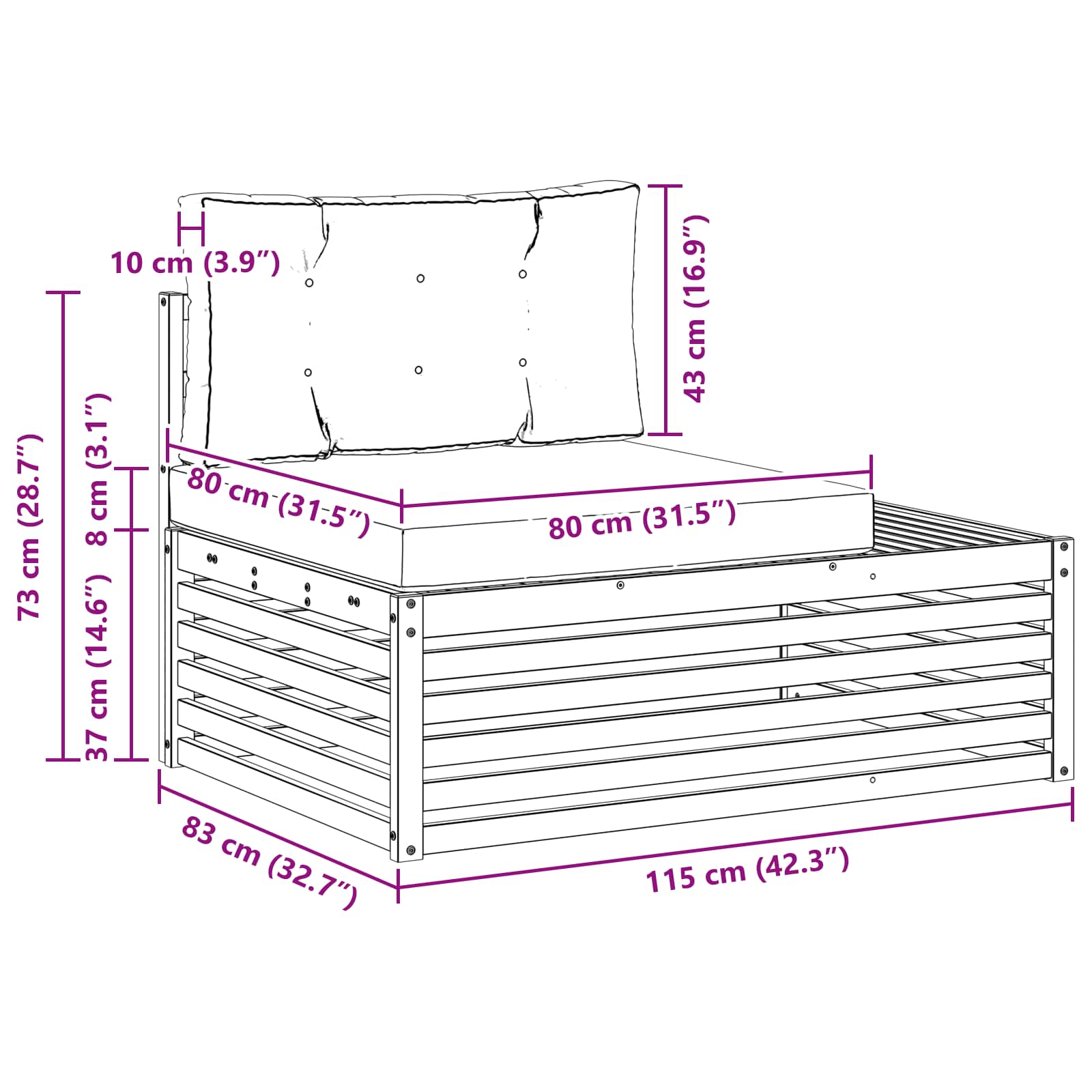 Buiten Eindbank Naturel 115 x 83 x 73 cm Massief Acaciahout image 10