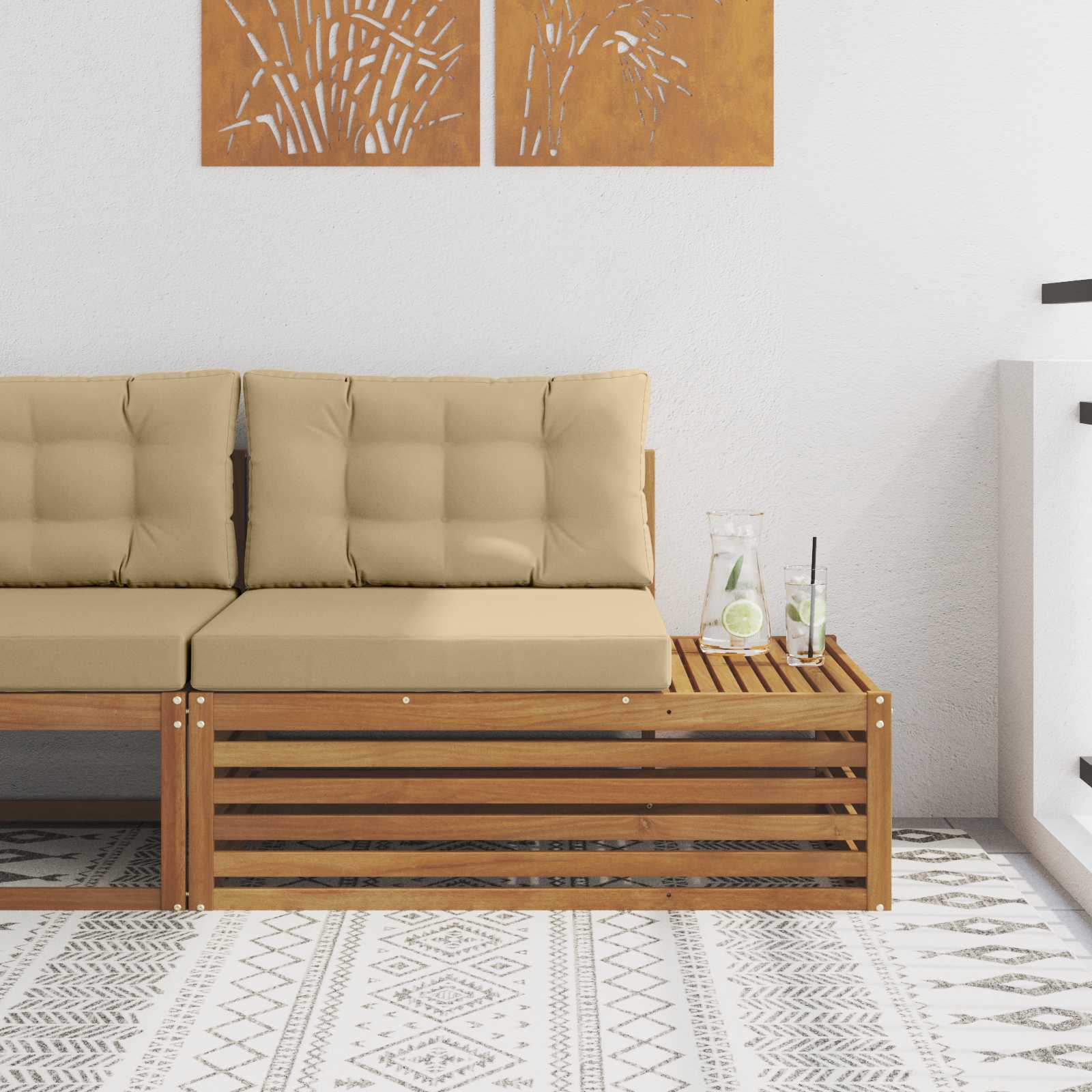 vidaXL Outdoor Endsofa 3 Stück Natur und Beige 115 x 83 x 73 cm