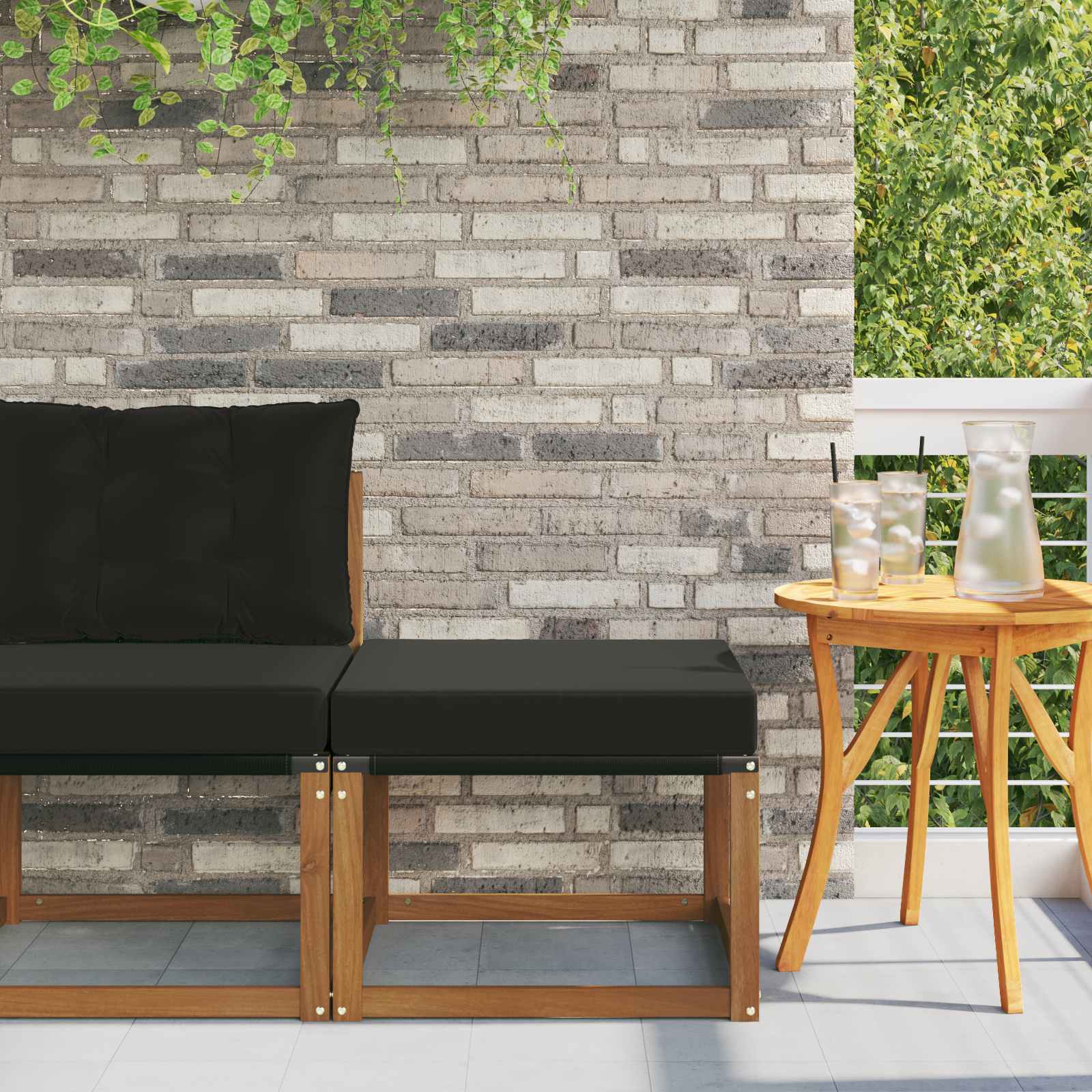 vidaXL Outdoor-Fußhocker Massivholz Akazie und Textilene-Stoff Natur