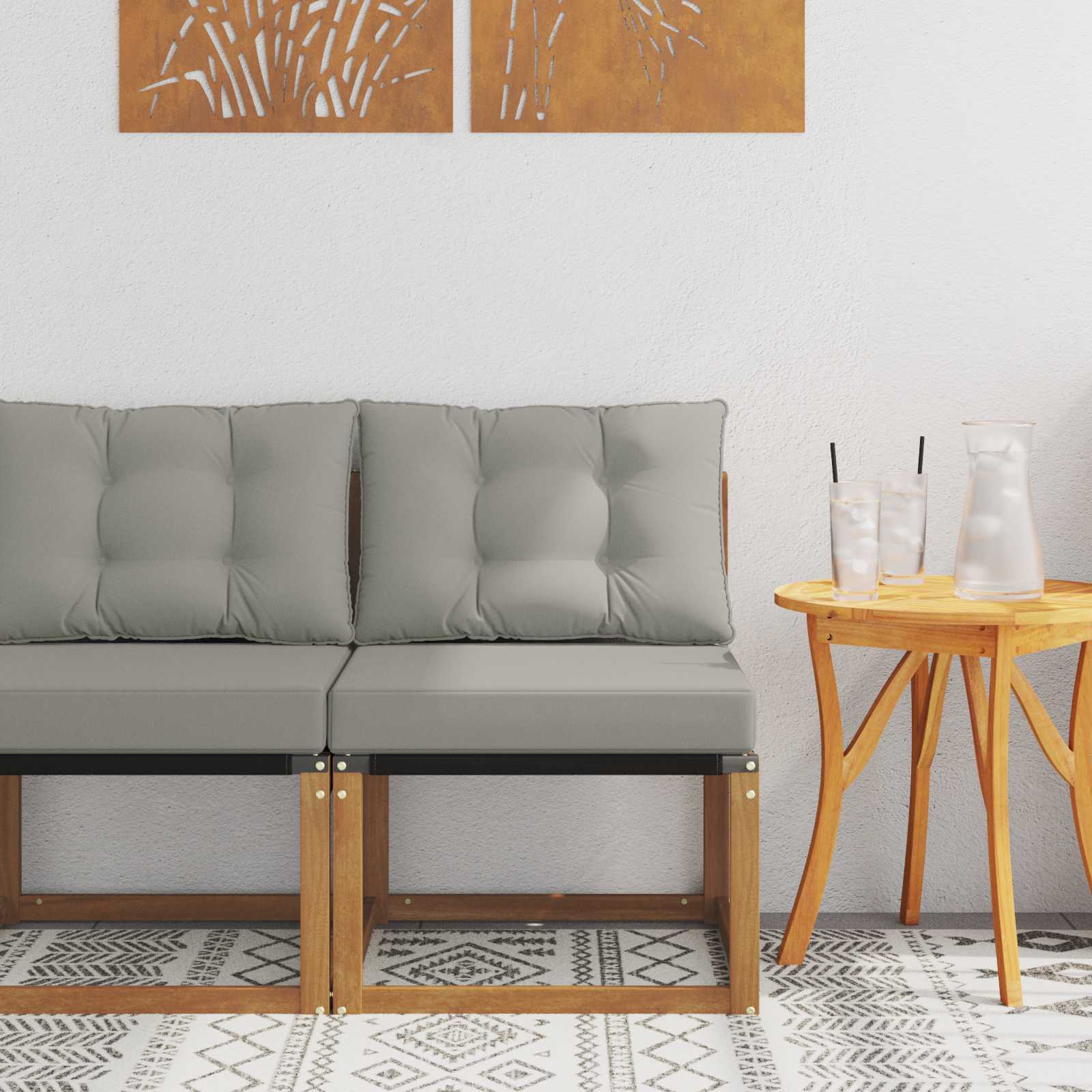 vidaXL Outdoor Mittelsofa Massivholz Akazie und Textilene-Stoff Natur