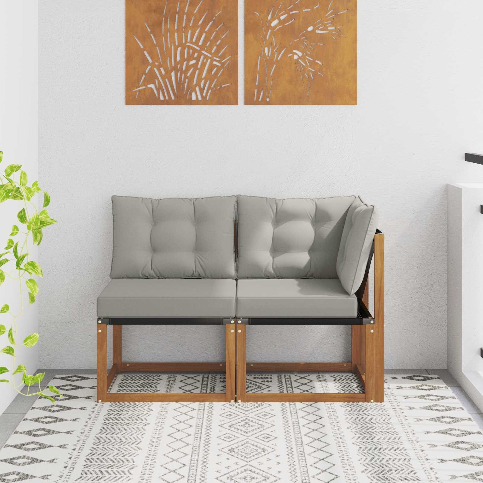 vidaXL Canapea de exterior din mijloc și colț 2 Bucată natural