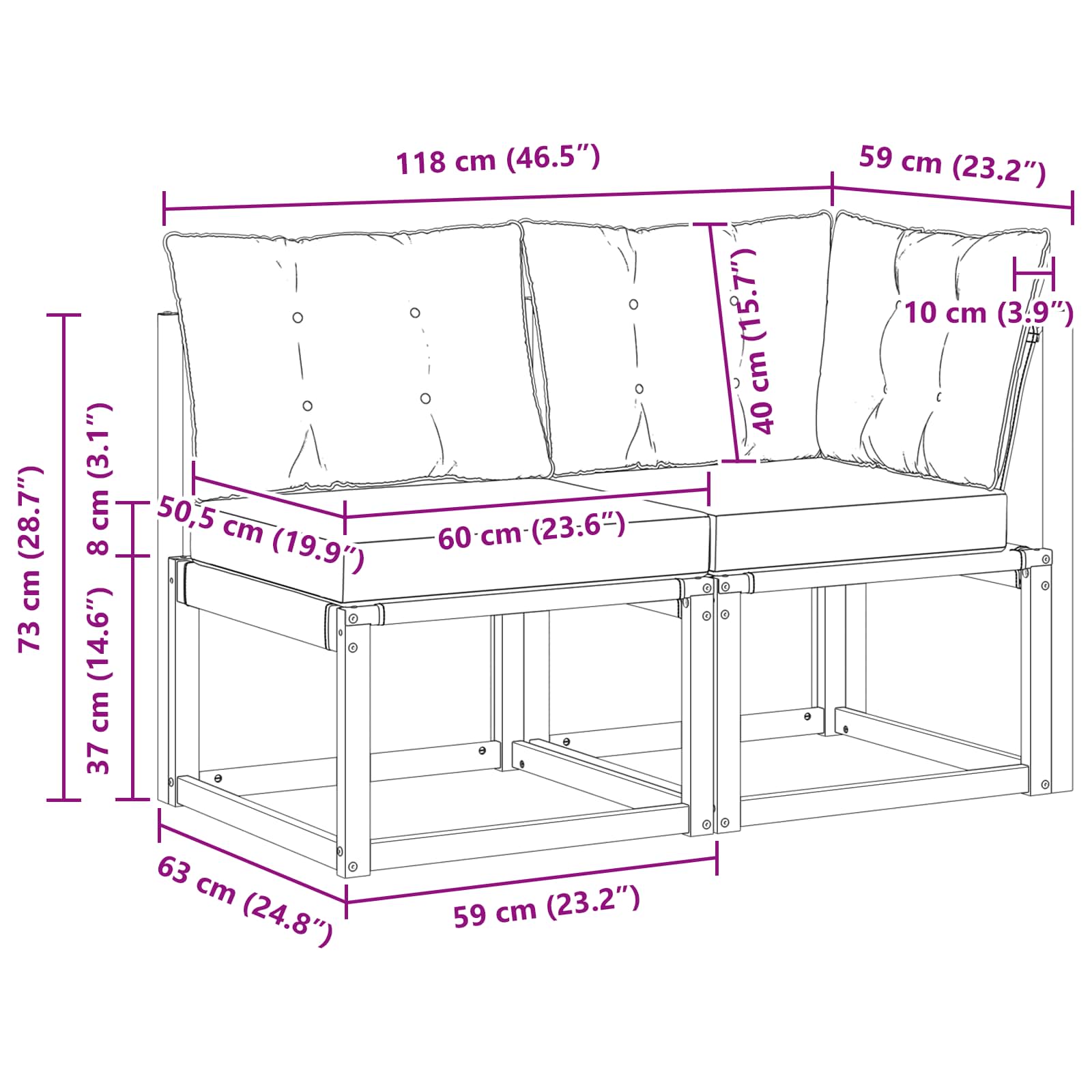 Zunanji srednji in kotiček kavč z blazino 2 Kos Naravna - slika 13