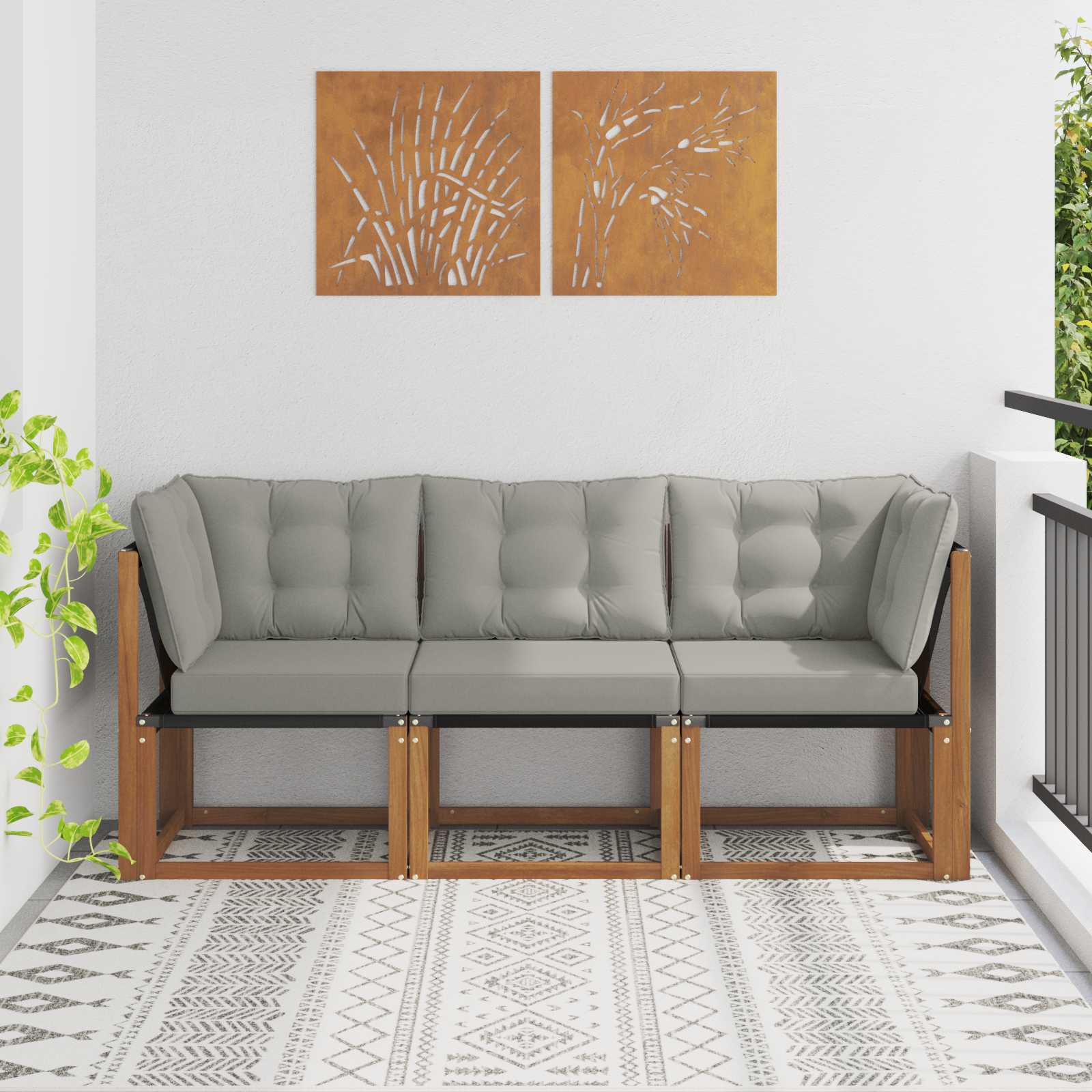 vidaXL Canapea de exterior din mijloc și colț 3 Bucată natural