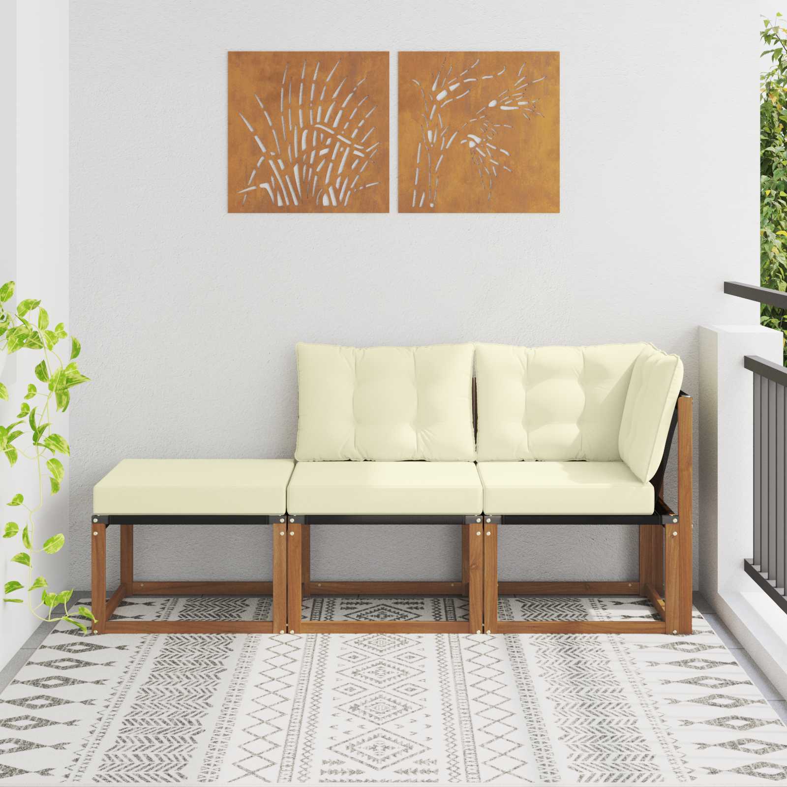 vidaXL Outdoor-Schnittsofa-Einheiten mit Kissen 3 Stück Natur