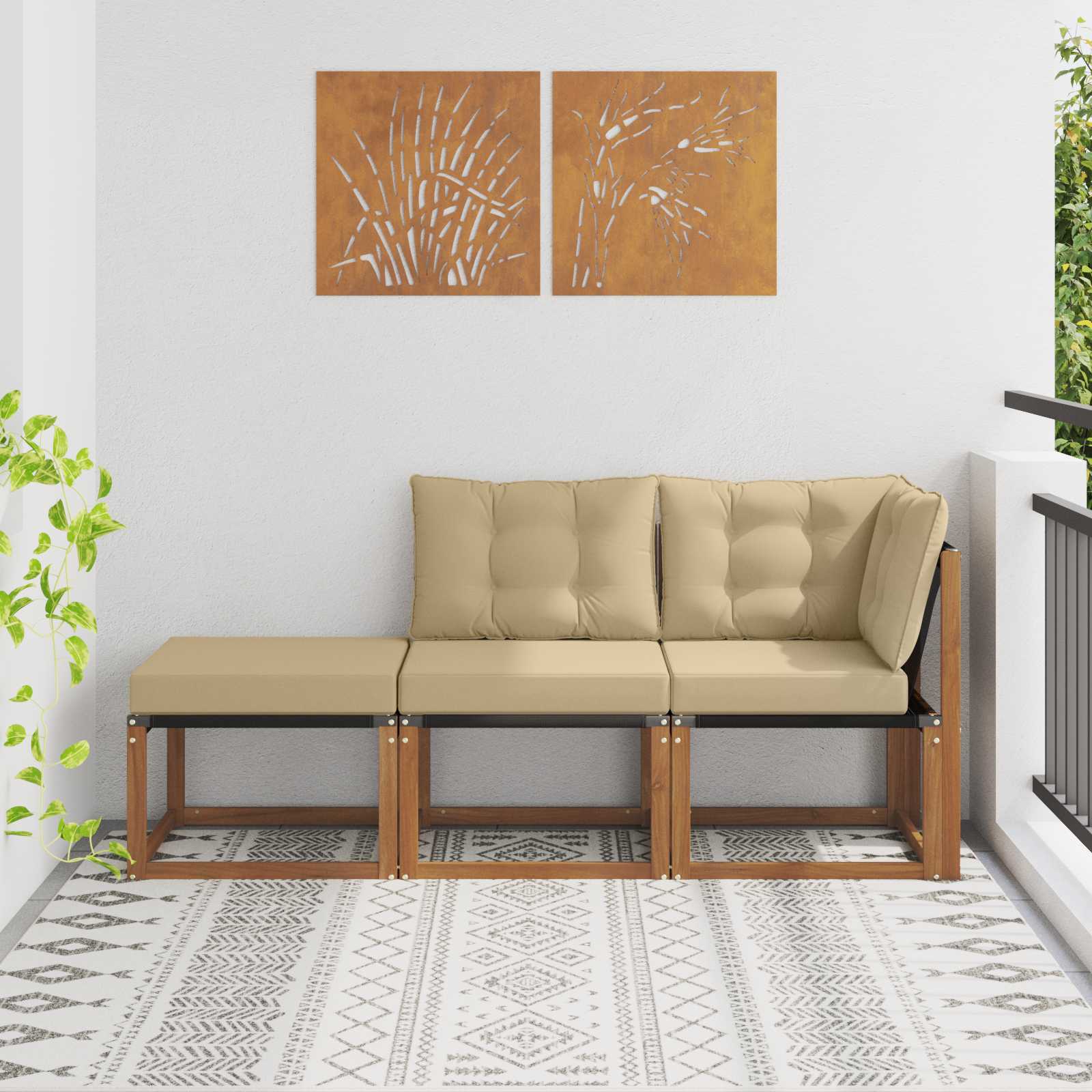 vidaXL Outdoor-Schnittsofa-Einheiten mit Kissen 3 Stück Natur