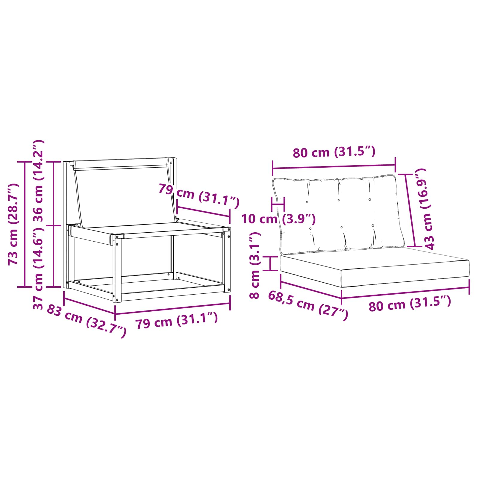 Sectie Sofa Eenheden Massief Acaciahout Naturel image 10