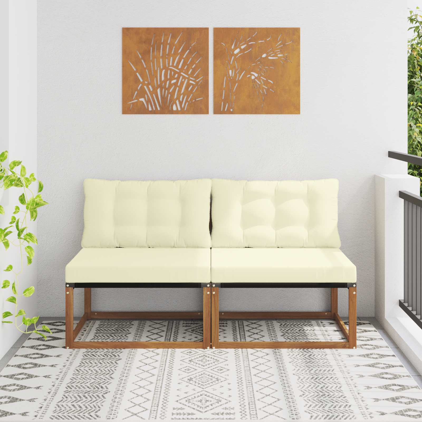 vidaXL 2 Stück Outdoor Mittelsofa Massivholz Akazie Natur