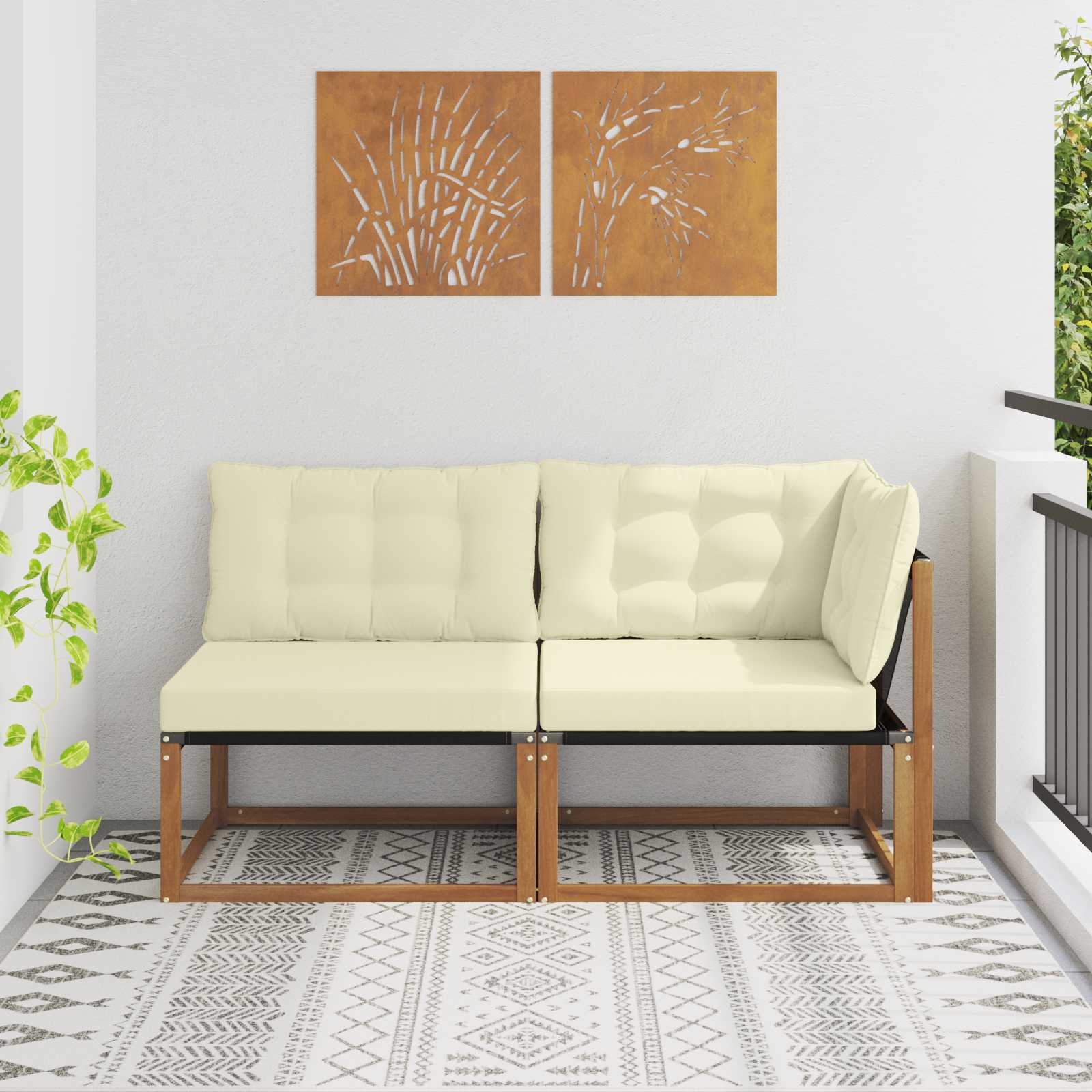 vidaXL Mittel- und Ecksofa mit Kissen 2 Stück Natur Massivholz Akazie