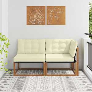 Srednji in kotni kavč 2 Kos Naravna Masiven les akacije