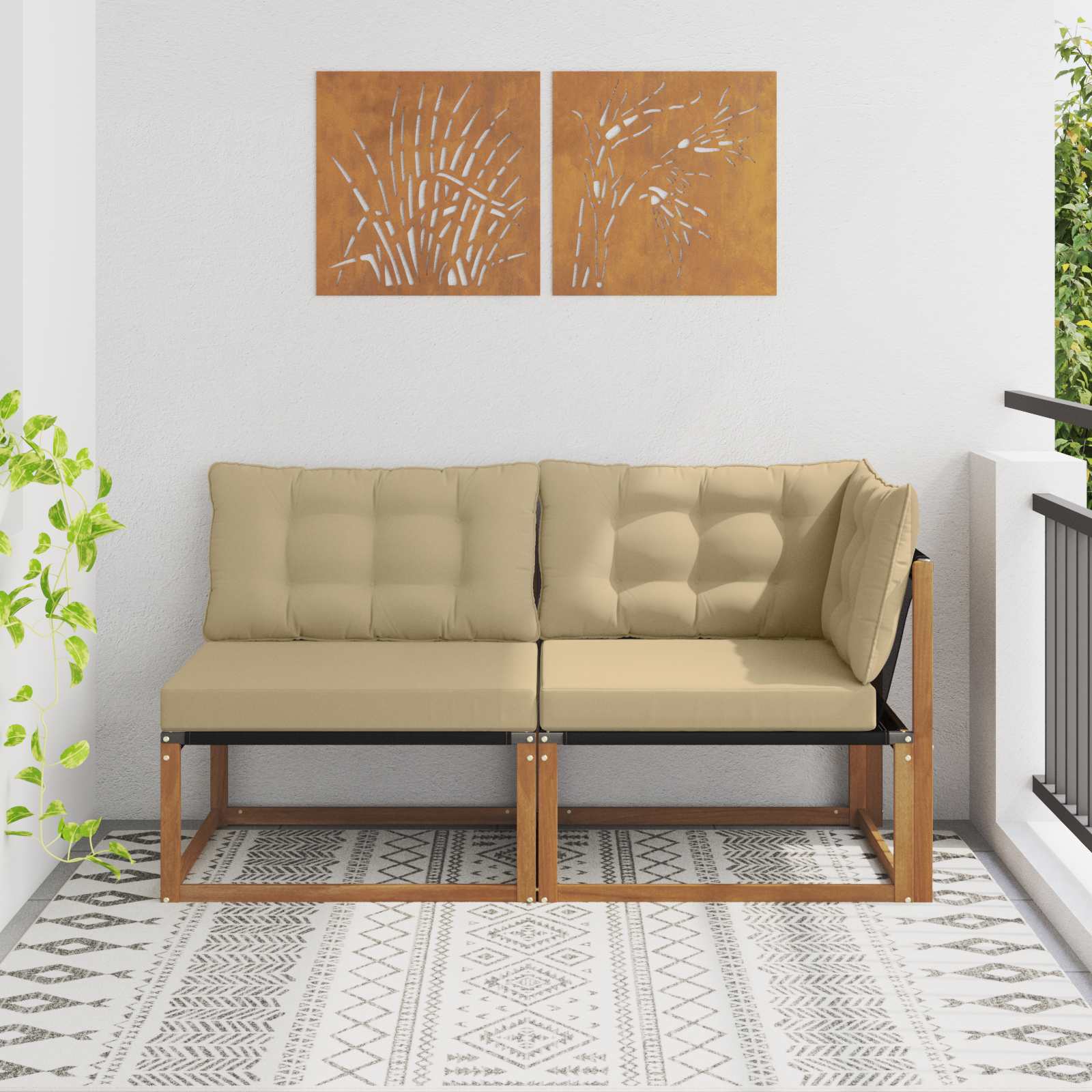 vidaXL Outdoor Mittel- und Ecksofa 7 Stück Natur Massivholz Akazie