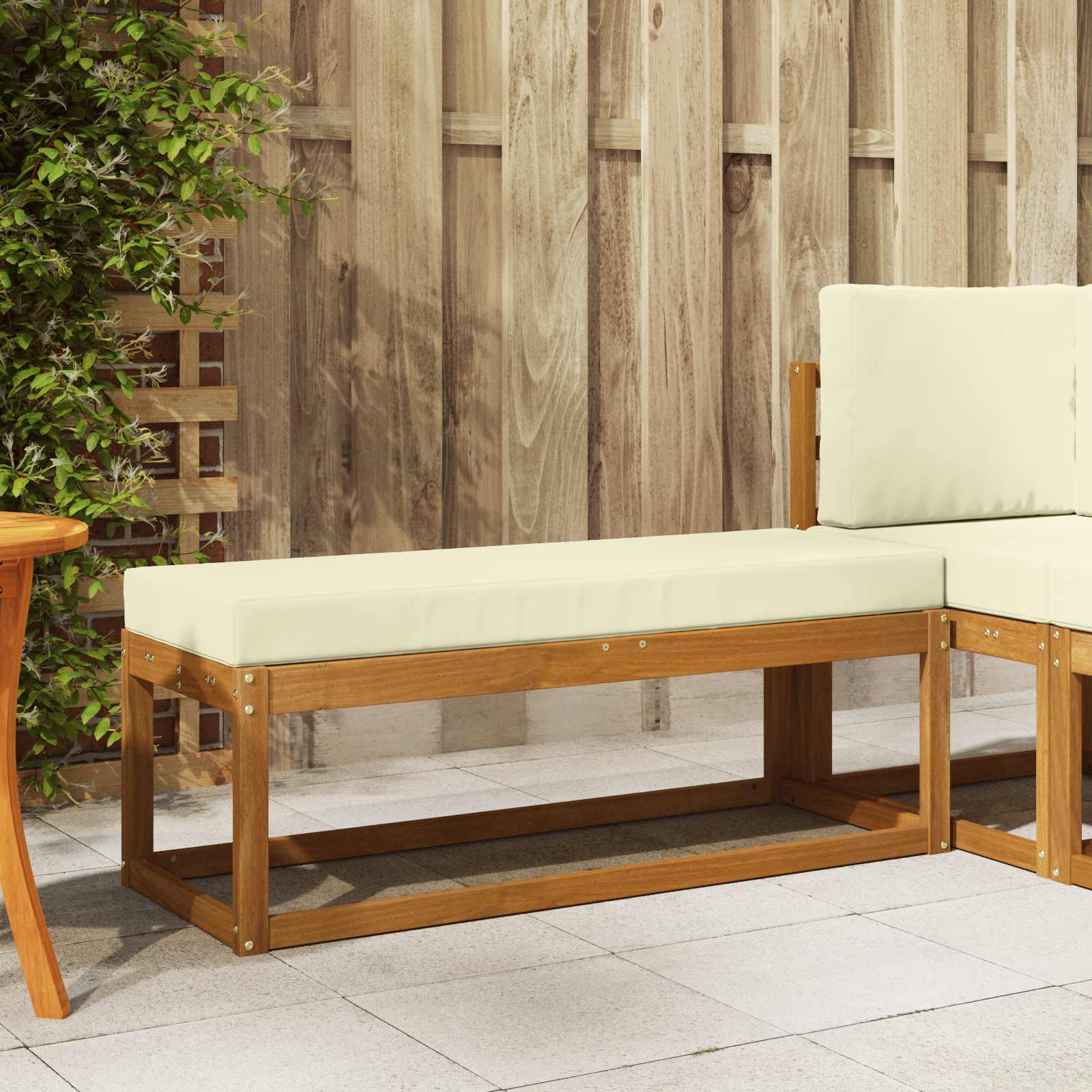 vidaXL Bancă Exterioară cu pernă Natural și Crem 115 x 43 x 45 cm