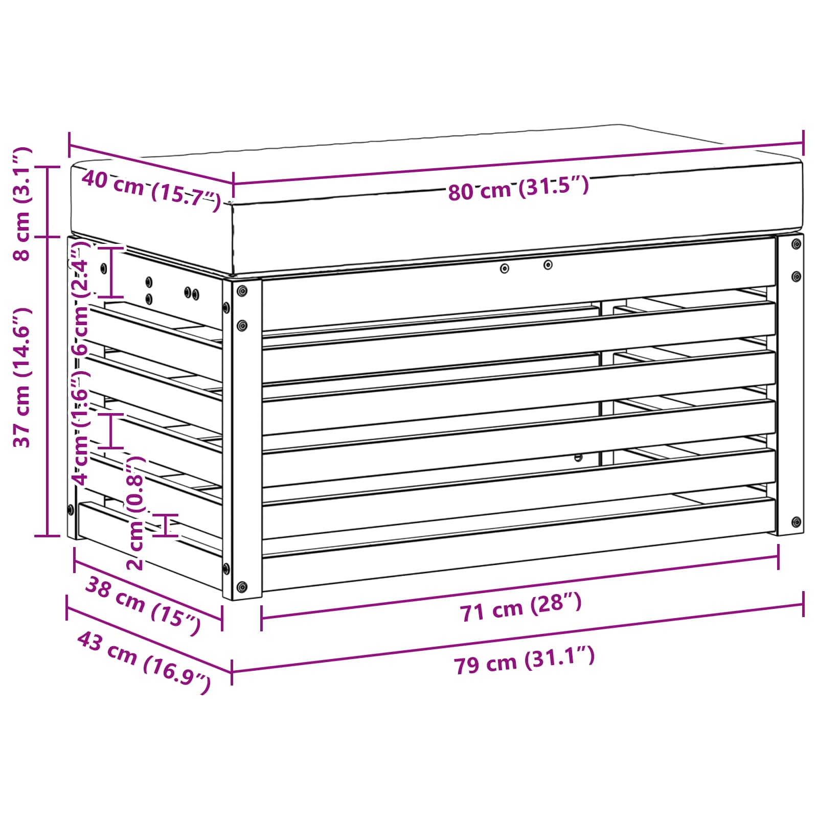 Buitenstoolbank Massief Acaciahout Naturel image 7