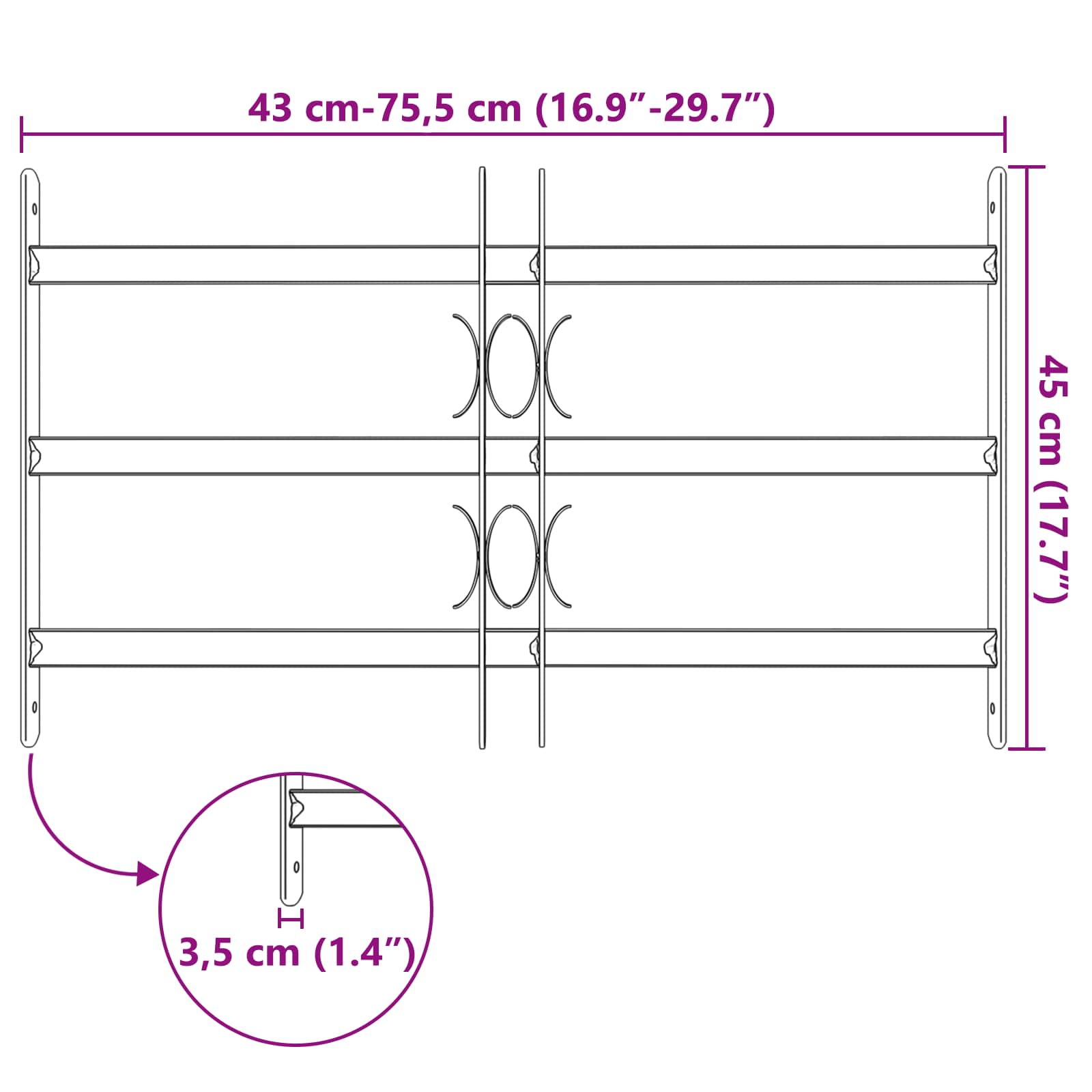 Okenska rešetka Črna 75.5 x 45 cm Prašno lakirano jeklo - slika 7