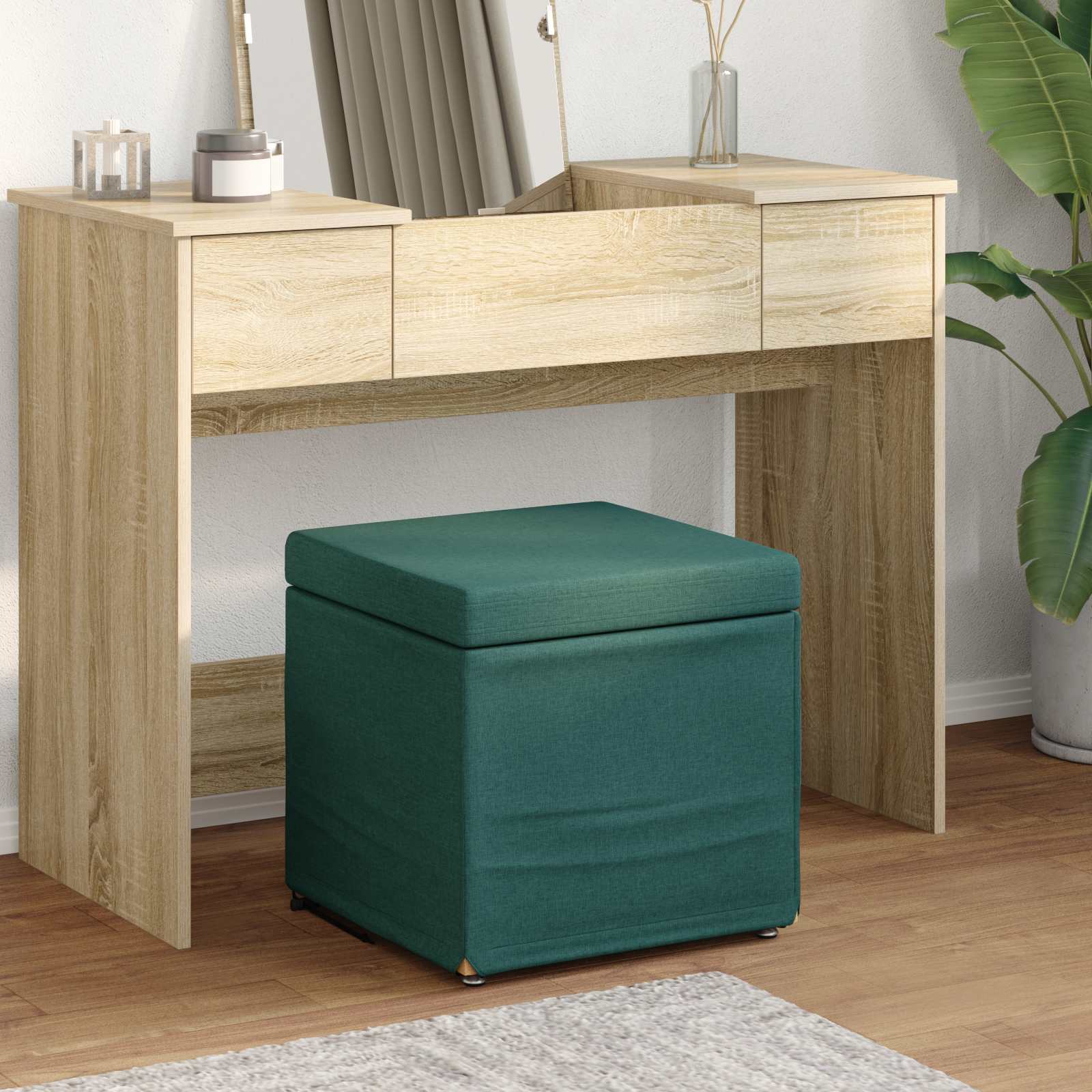 vidaXL Taburet Verde închis 41 x 41 x 40 cm Stofă și lemn prelucrat