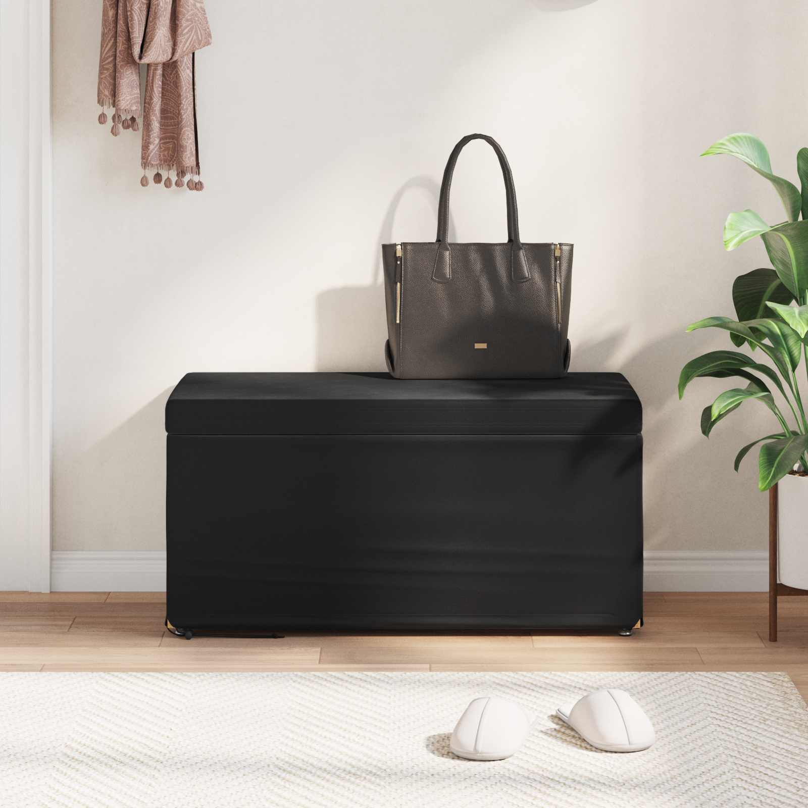 Thumbnail - vidaXL Hocker Schwarz 81 x 41 x 40 cm Samt und Engineering Holz