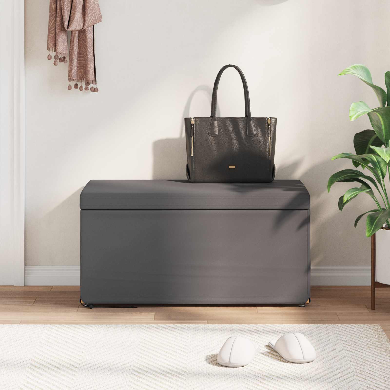 Thumbnail - vidaXL Hocker Grau 81 x 41 x 40 cm Kunstleder und Engineering Holz