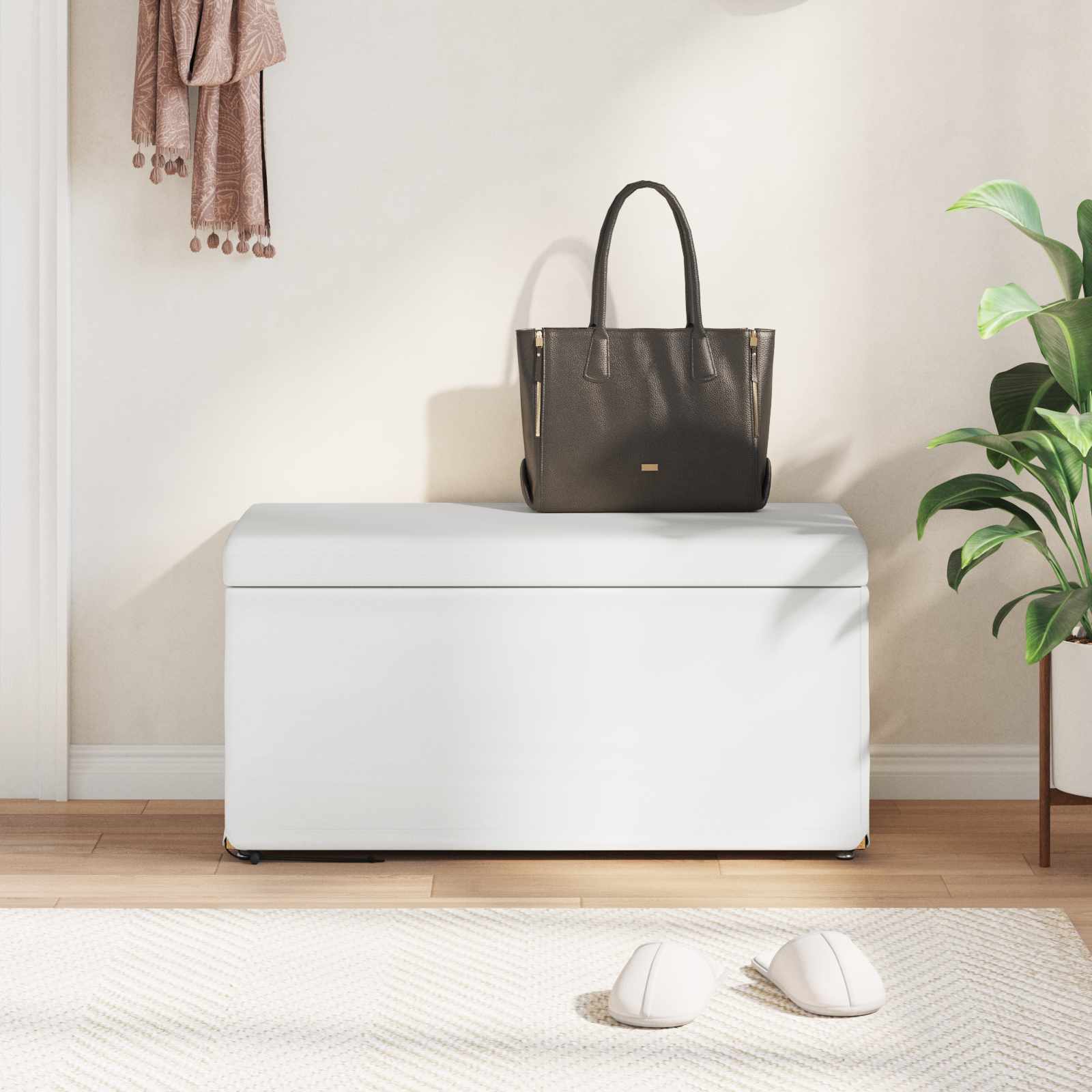 Thumbnail - vidaXL Hocker Weiß 81 x 41 x 40 cm Kunstleder und Engineering Holz