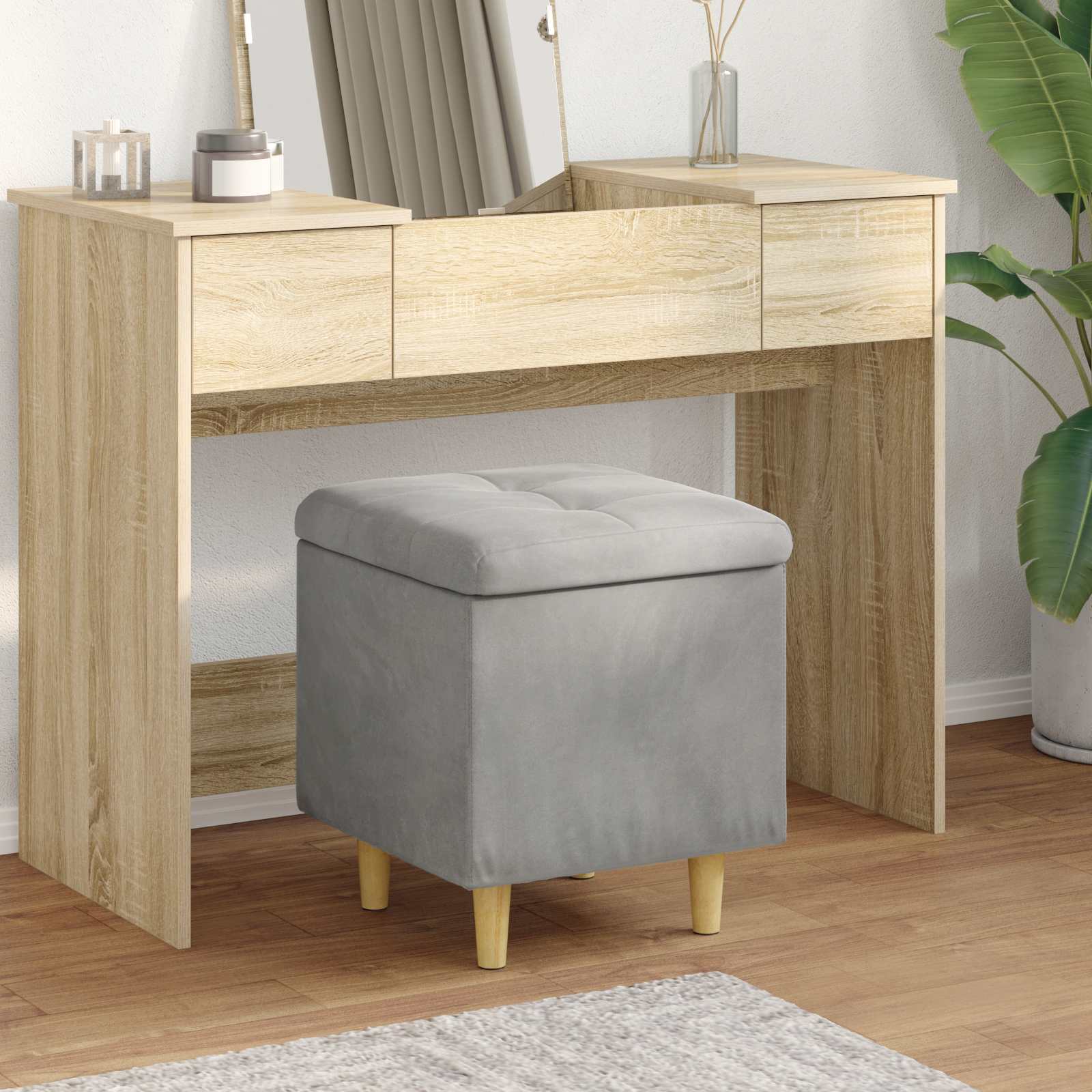 vidaXL Aufbewahrungsottomane mit Kissen Hellgrau 40 x 40 x 45 cm Samt