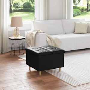 Shranjevalna tabureta Črna 60 x 60 x 45 cm Umetna koža