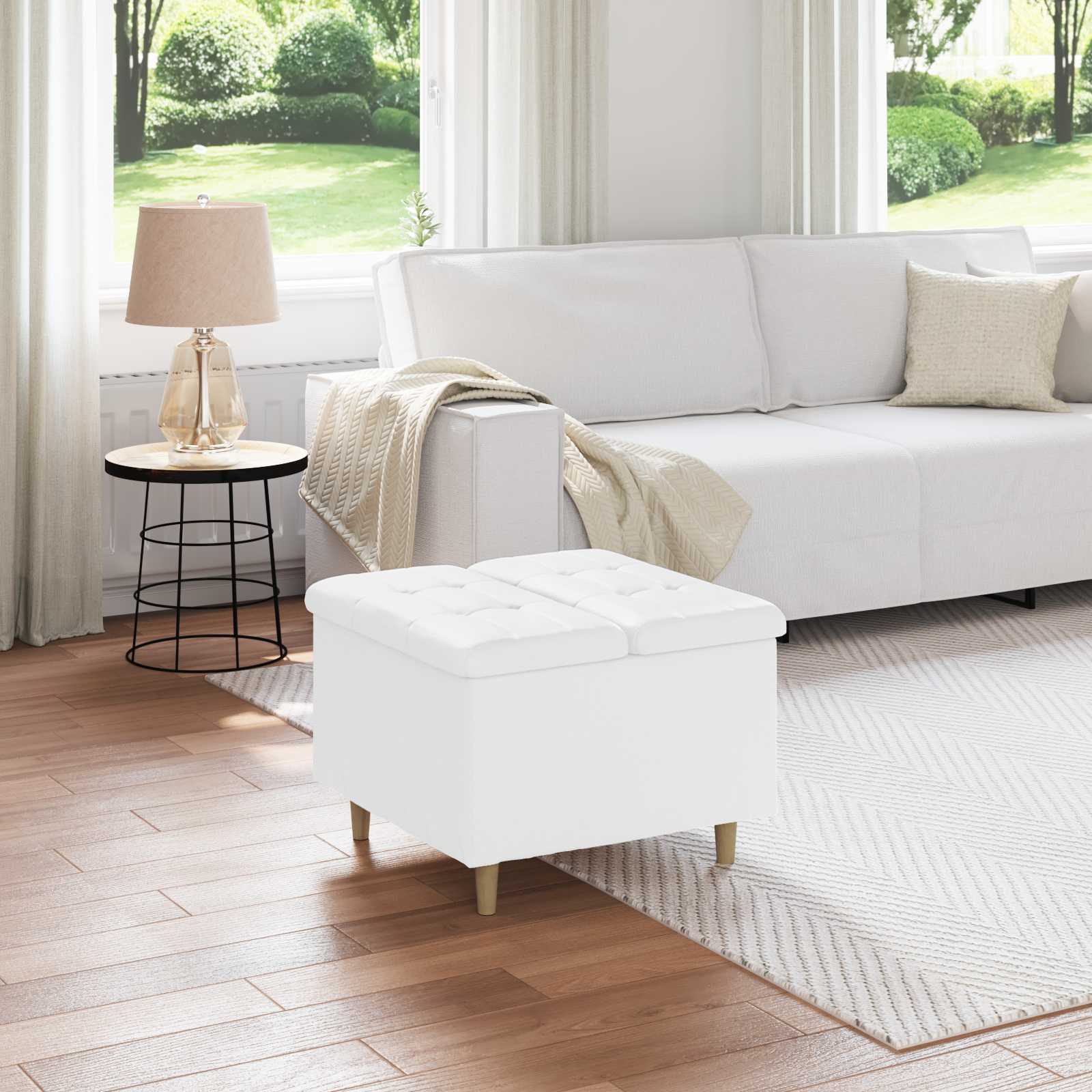 vidaXL Scaun cu buton cu pernă Alb 60 x 60 x 45 cm Piele artificială