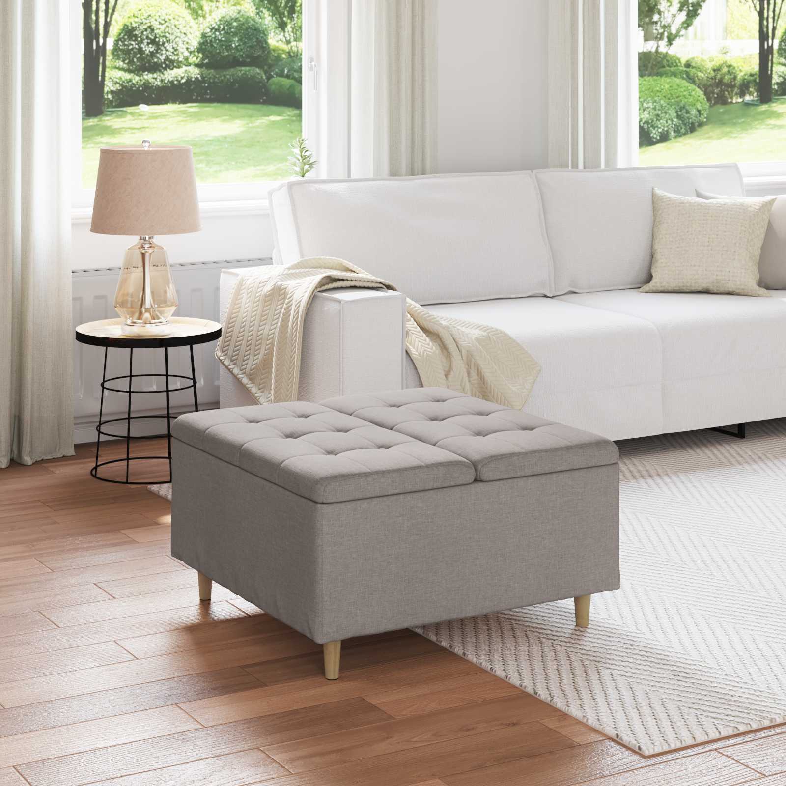 vidaXL Aufbewahrungsottomane mit Kissen Taupe 80 x 80 x 45 cm Stoff