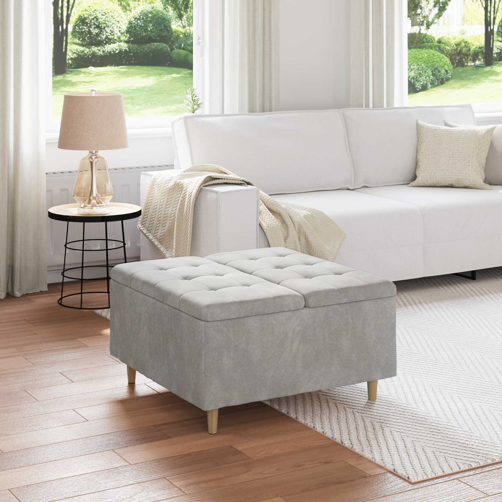 vidaXL Scaun cu buton cu pernă Gri deschis 80 x 80 x 45 cm Catifea