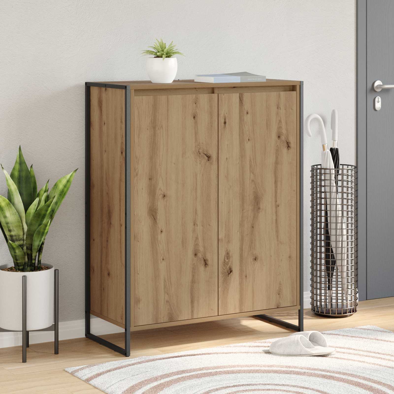 vidaXL Dulap pentru pantofi cu ușă Stejar artizanal 79 x 36 x 100 cm