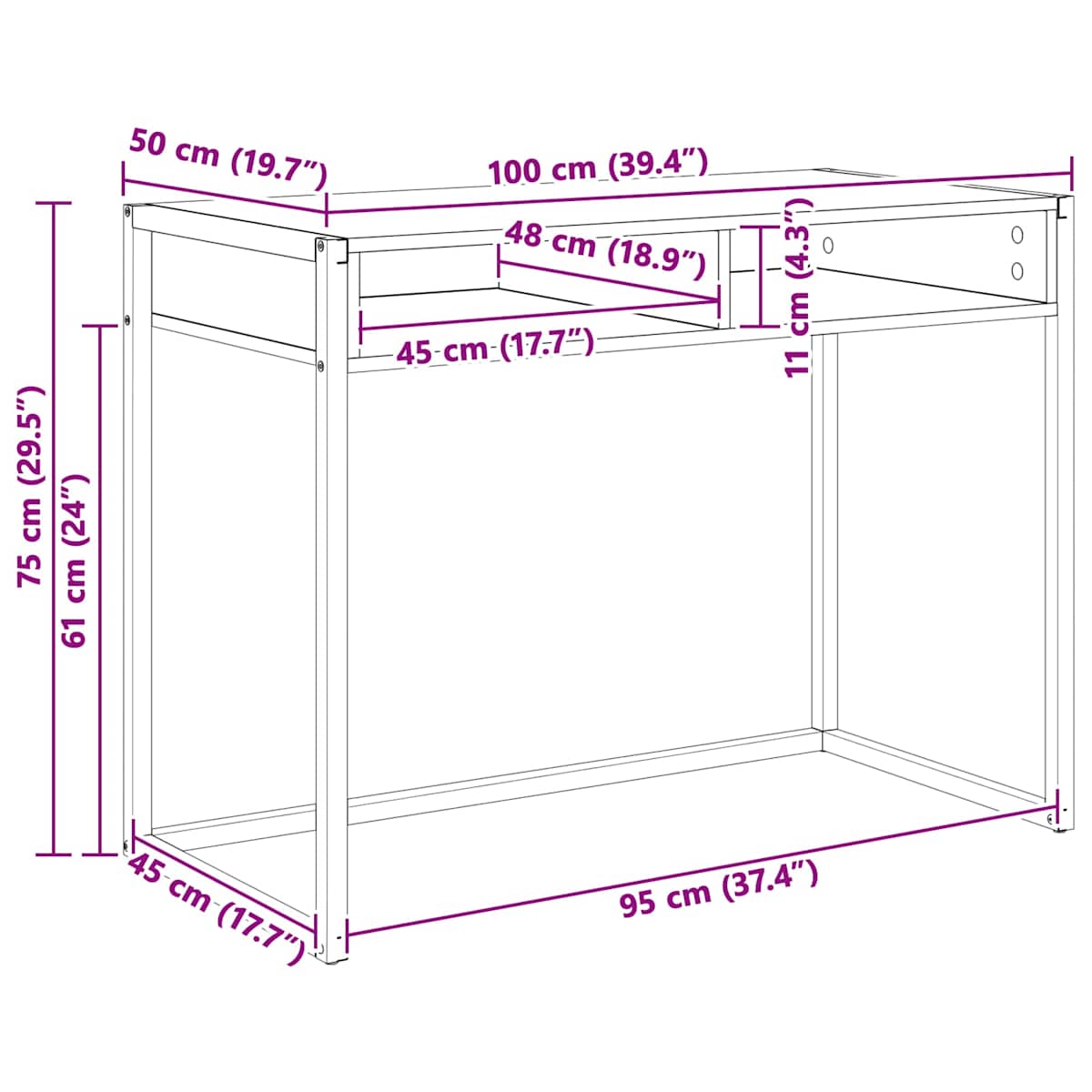 Bord Konstrueret træ 100 x 50 x 75 cm - Billede 10