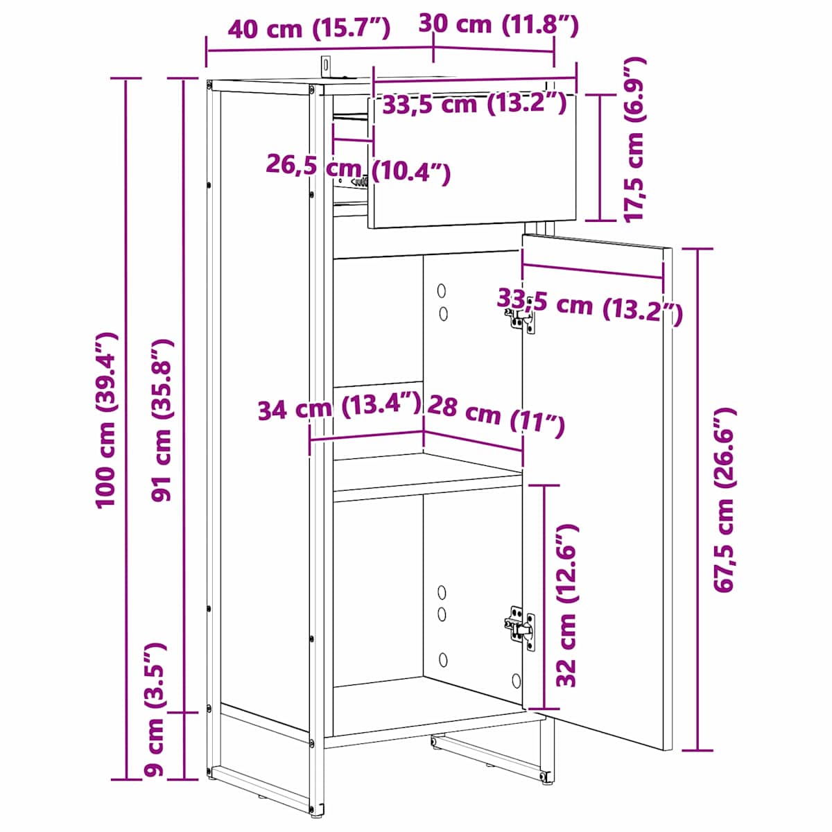 Badeværelsesskab 40 x 30 x 100 cm Konstrueret træ - Billede 11