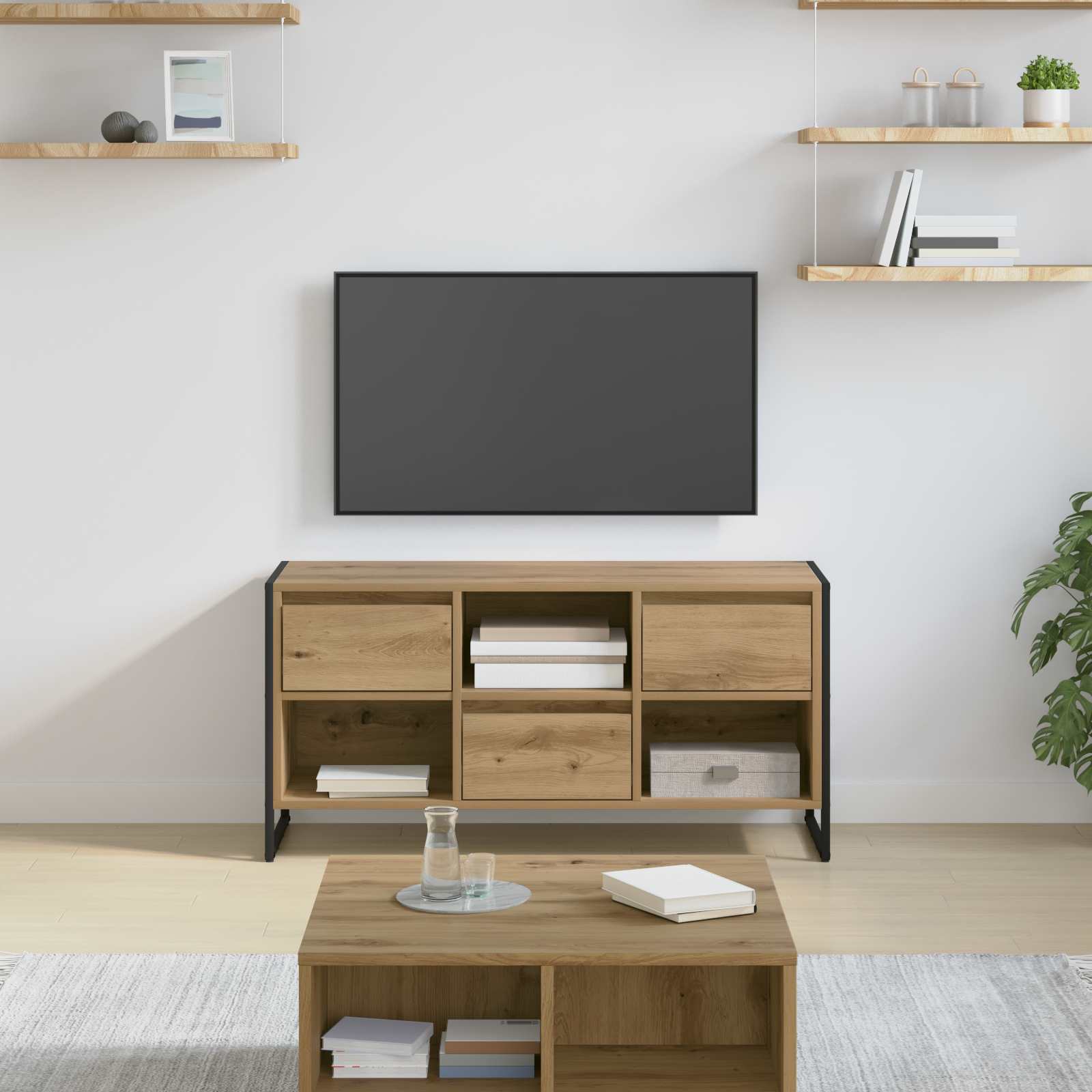 Suport TV & Masă TV - Cabinet TV Stejar artizanal 100 x 36 x 49,5 cm Lemn compozit
