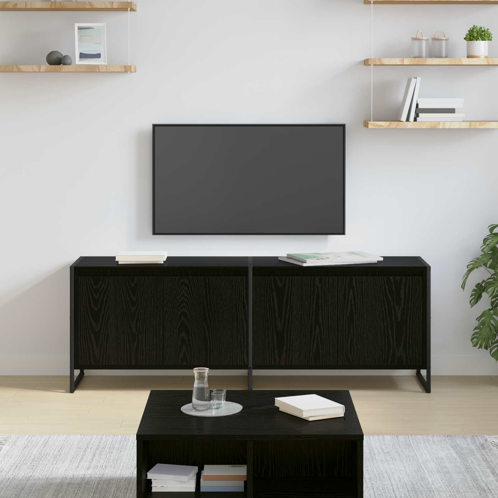 Suport TV & Masă TV - Cabinet TV Stejar Negru 140 x 36 x 49.5 cm Lemn compozit