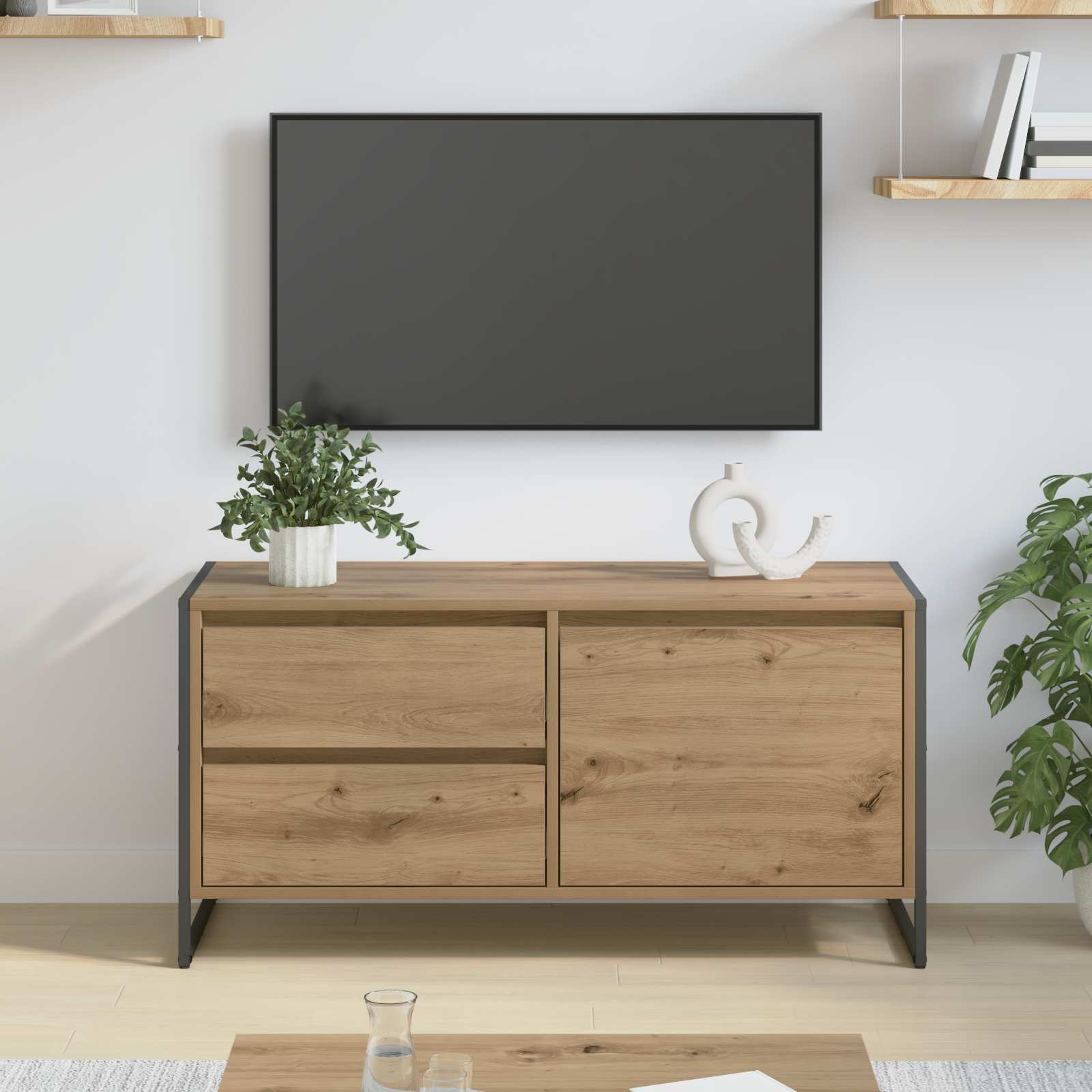 Suport TV & Masă TV - Cabinet TV Stejar artizanal 100 x 36 x 49.5 cm Lemn compozit