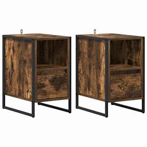 Noční stolek se zásuvkou 2 pcs Kouřový dub 39,5 x 30 x 50 cm - obrázek 2