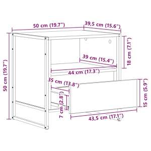 Noční stolek se zásuvkou 2 pcs Staré dřevo 50 x 39,5 x 50 cm - obrázek 13