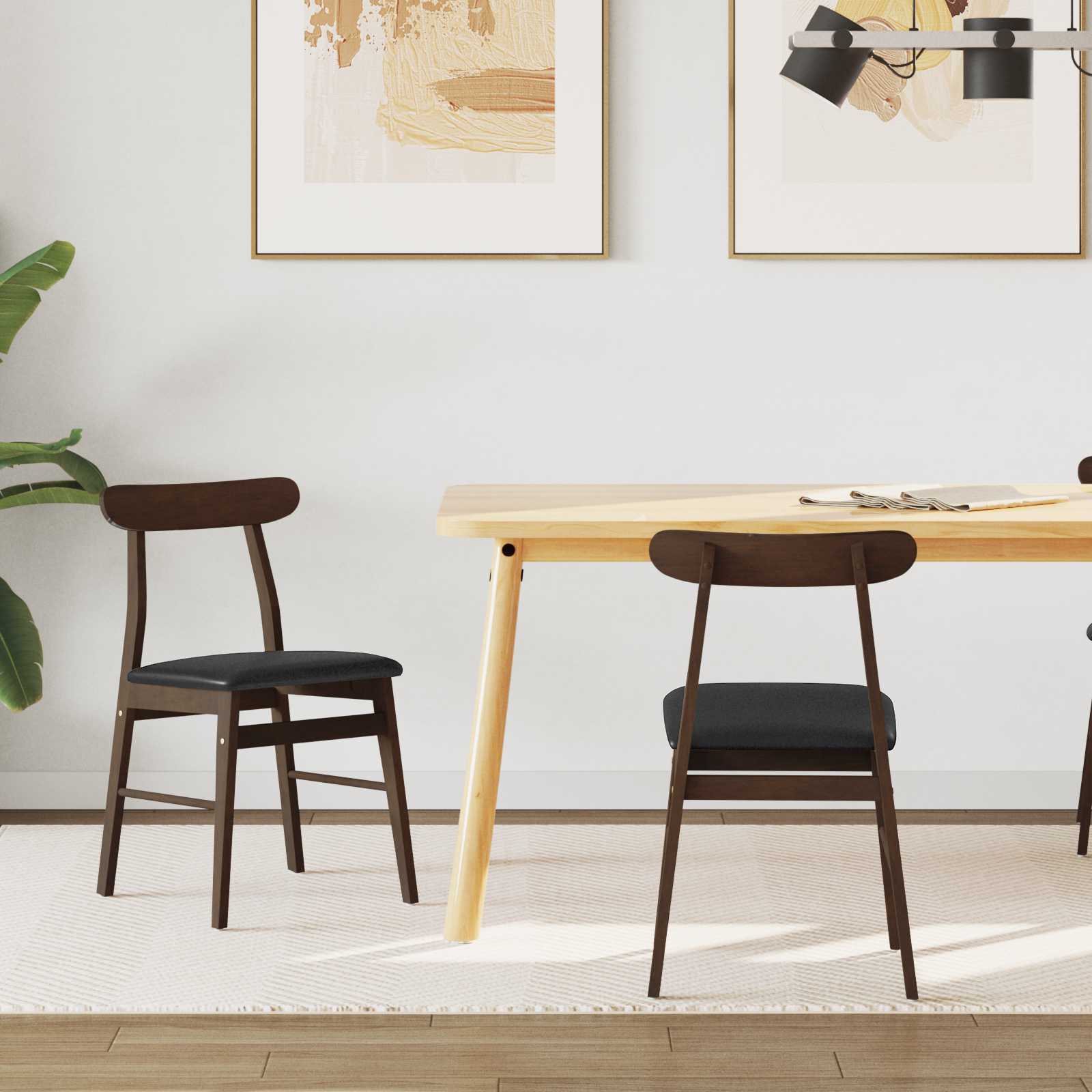 vidaXL Esszimmerstuhl 2 pcs Dunkelbraun und Schwarz Massives Gummiholz