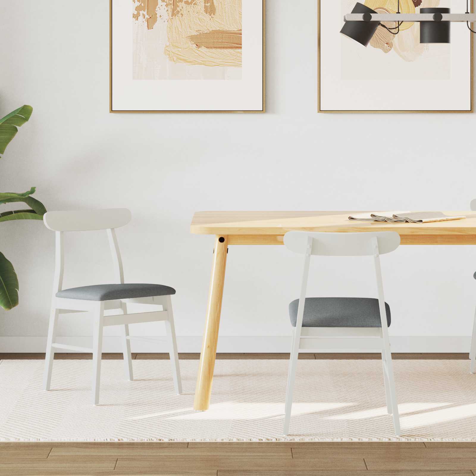 vidaXL Esszimmerstuhl 2 pcs Weiß und Grau Massives Gummiholz