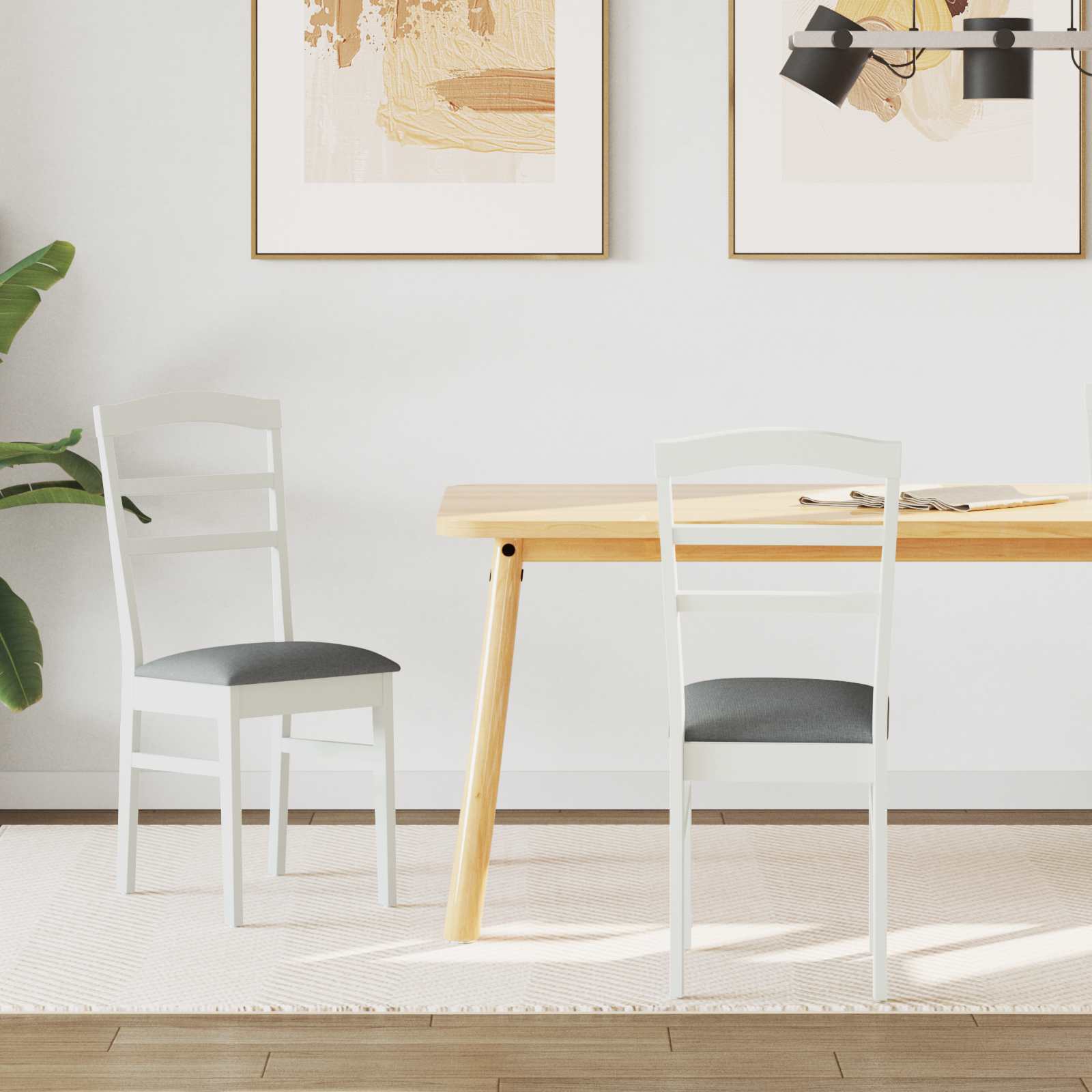 vidaXL Esszimmerstuhl 2 pcs Weiß und Grau Massives Gummiholz