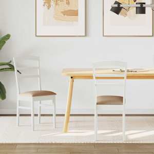 Jedilni stol 2 pcs Bela in rjava Masivno gumovo les