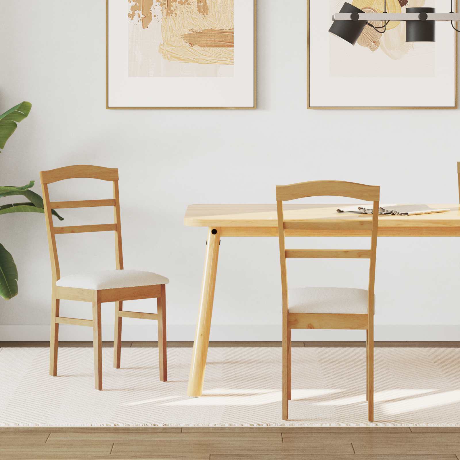 vidaXL Esszimmerstuhl 2 pcs Natürlich und hell Massives Gummiholz