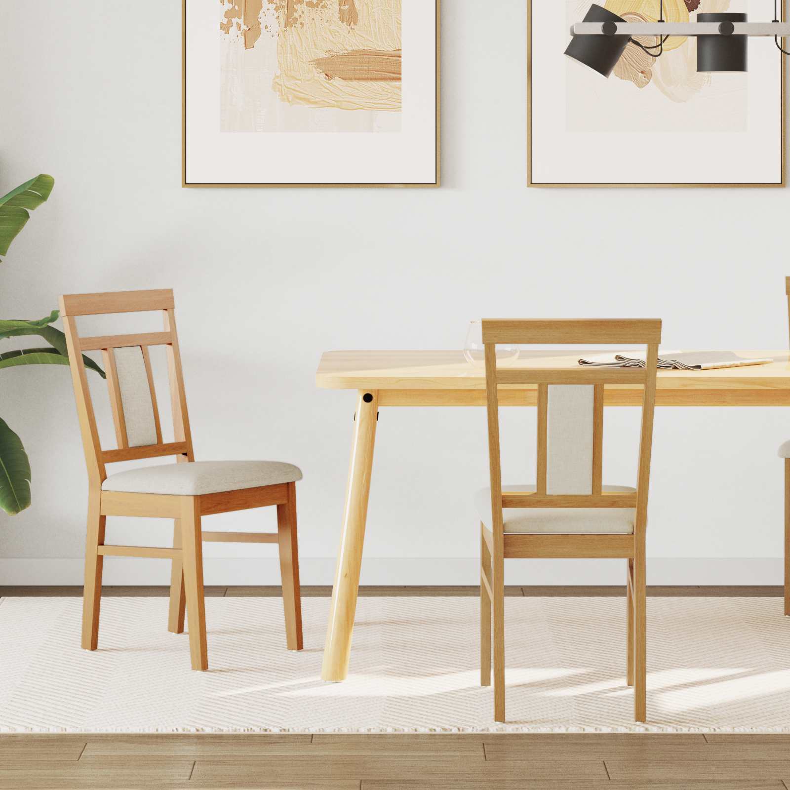 vidaXL Scaun de sufragerie 2 pcs Natural și deschis