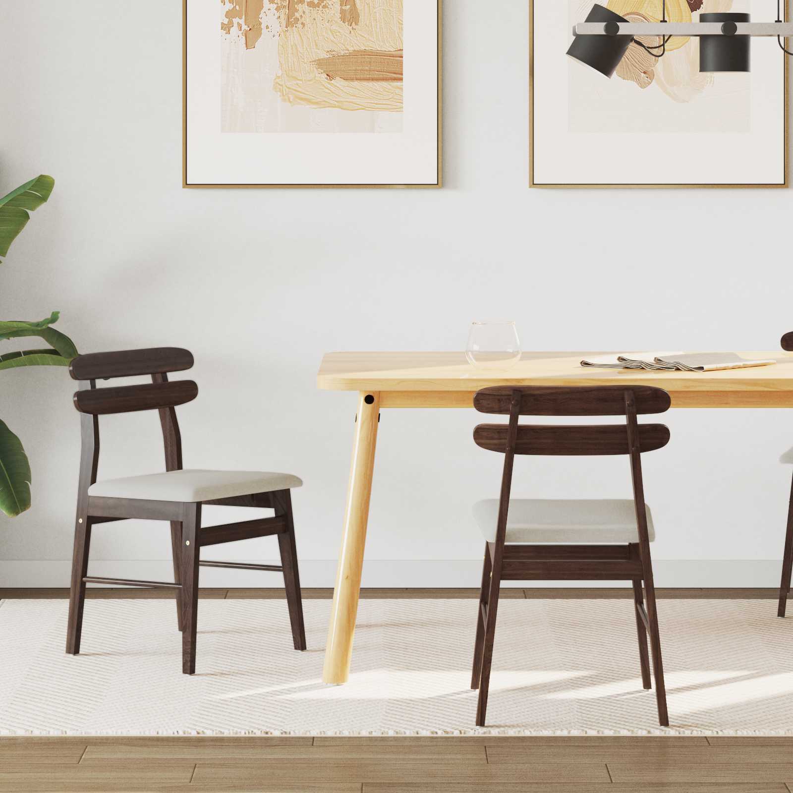 vidaXL Esszimmerstuhl 2 pcs Hellbraun und hell Massives Gummiholz