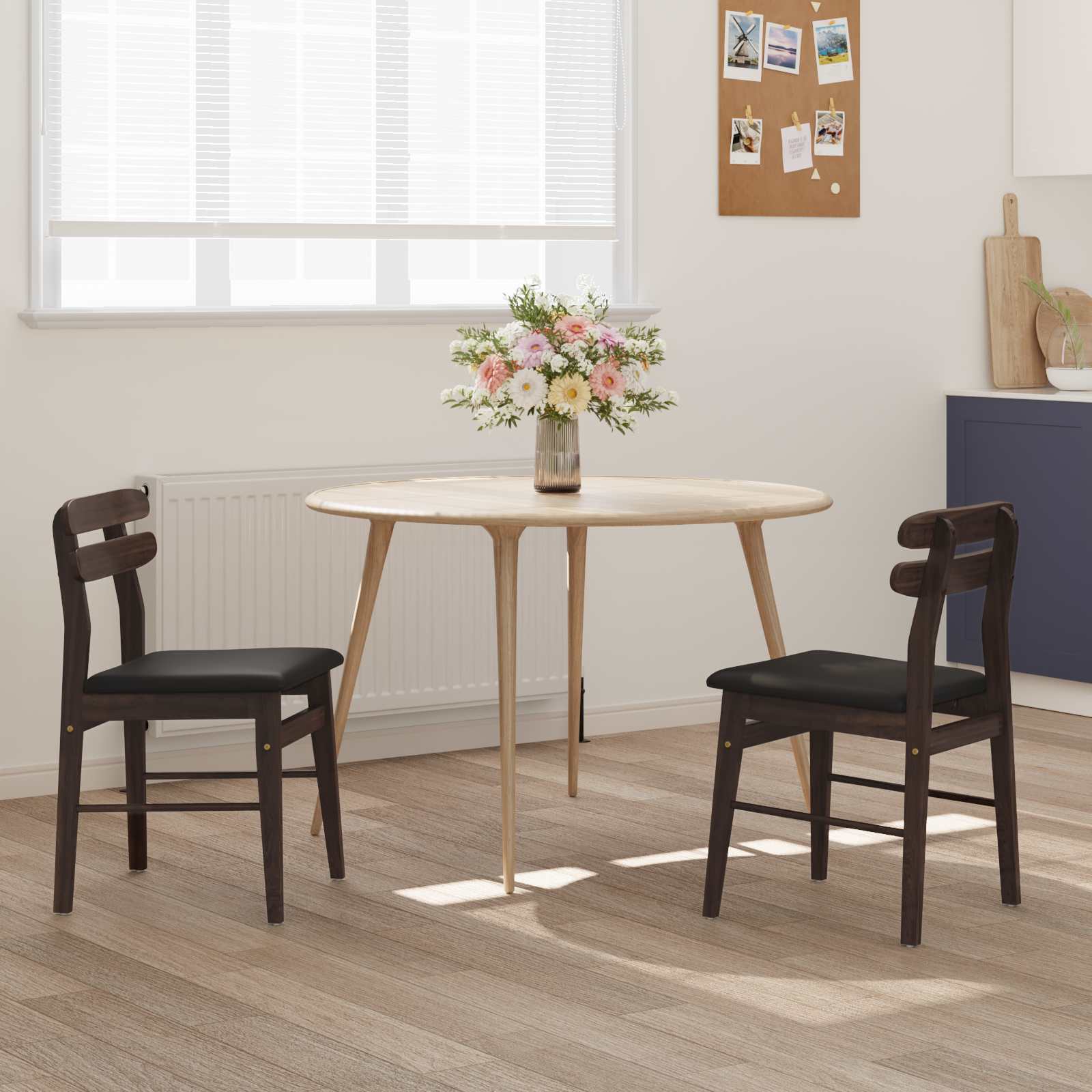 vidaXL Eetkamerstoel 2 pcs Lichtbruin en Zwart Massief Rubberhout