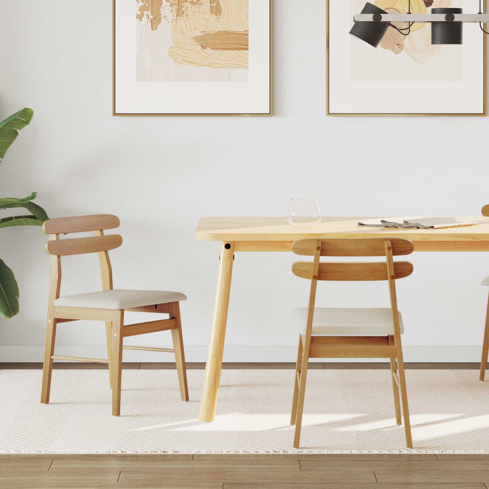 vidaXL Esszimmerstuhl 2 pcs Natürlich und hell Massives Gummiholz