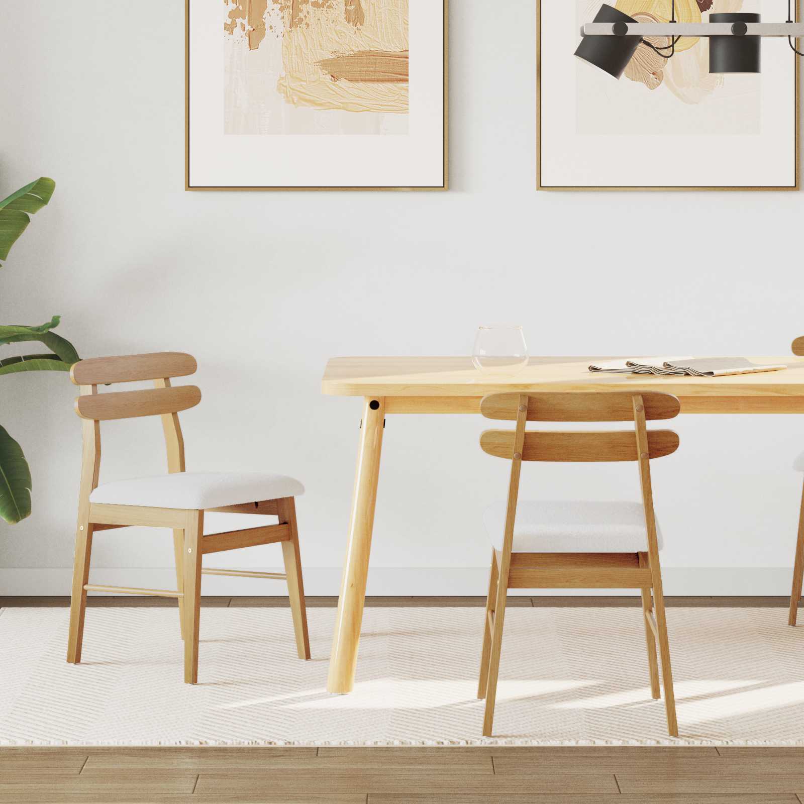 vidaXL Esszimmerstuhl 2 pcs Natürlich und hell Massives Gummiholz
